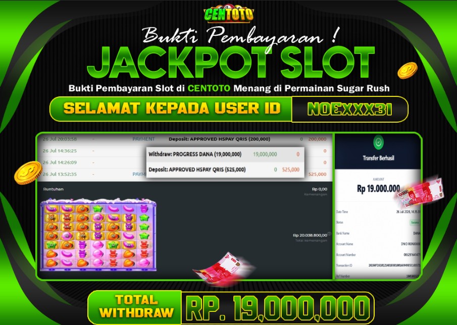 BUKTI JACKPOT LUNAS CENTOTO  RP 19.000.000,-LUNAS