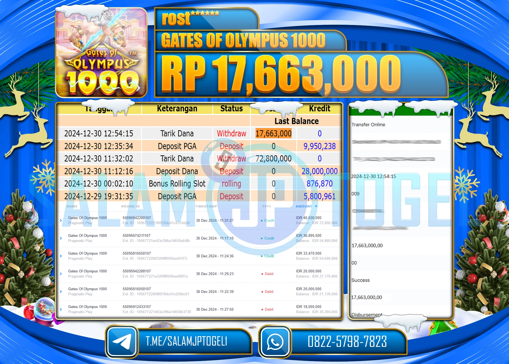 SALAMJPTOGEL MENANG GATES OF OLYMPUS 1000  Rp.17,663,000 LUNAS