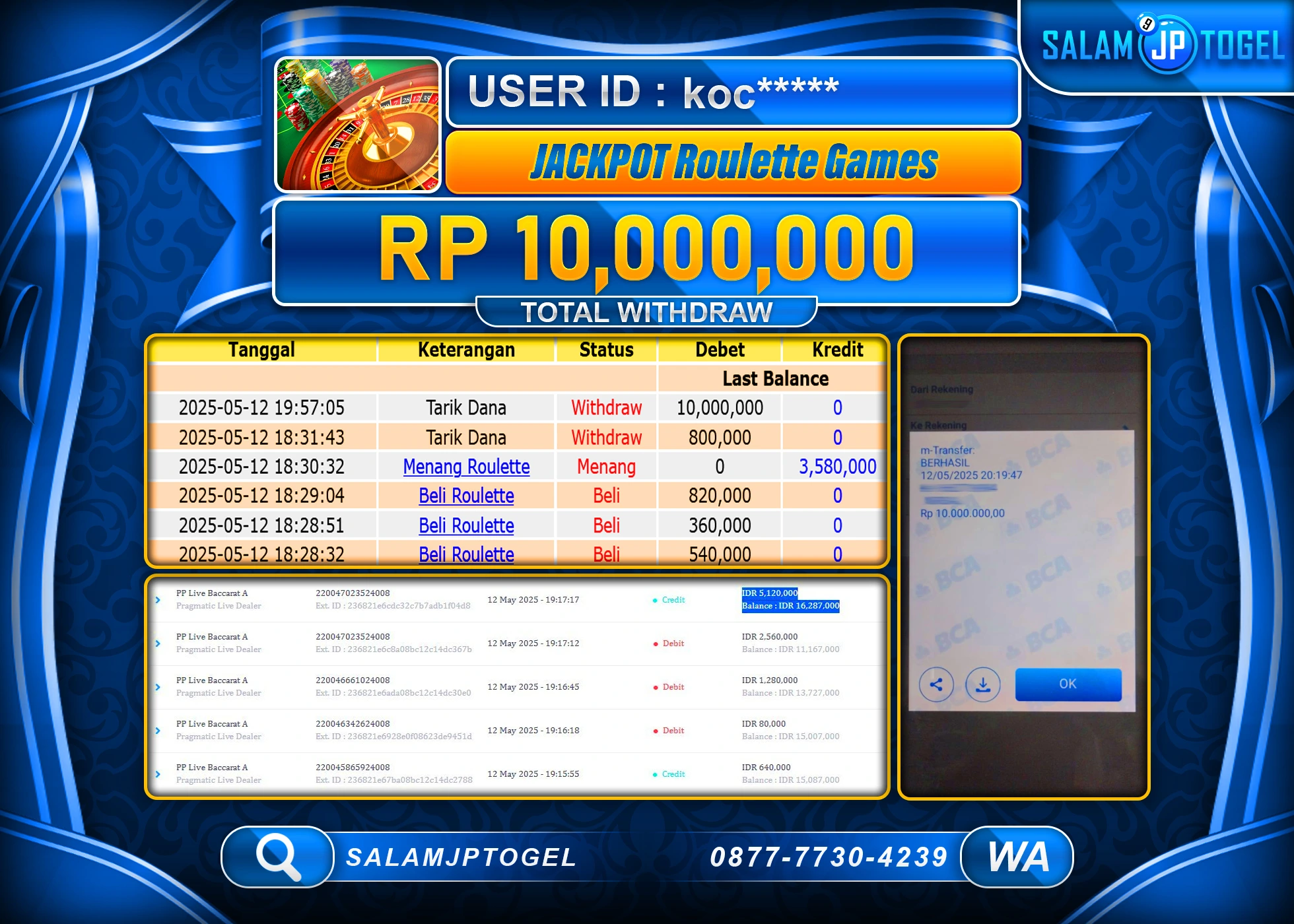 SALAMJPTOGEL MENANG ROULETTE GAMES Rp.10,000,000 LUNAS