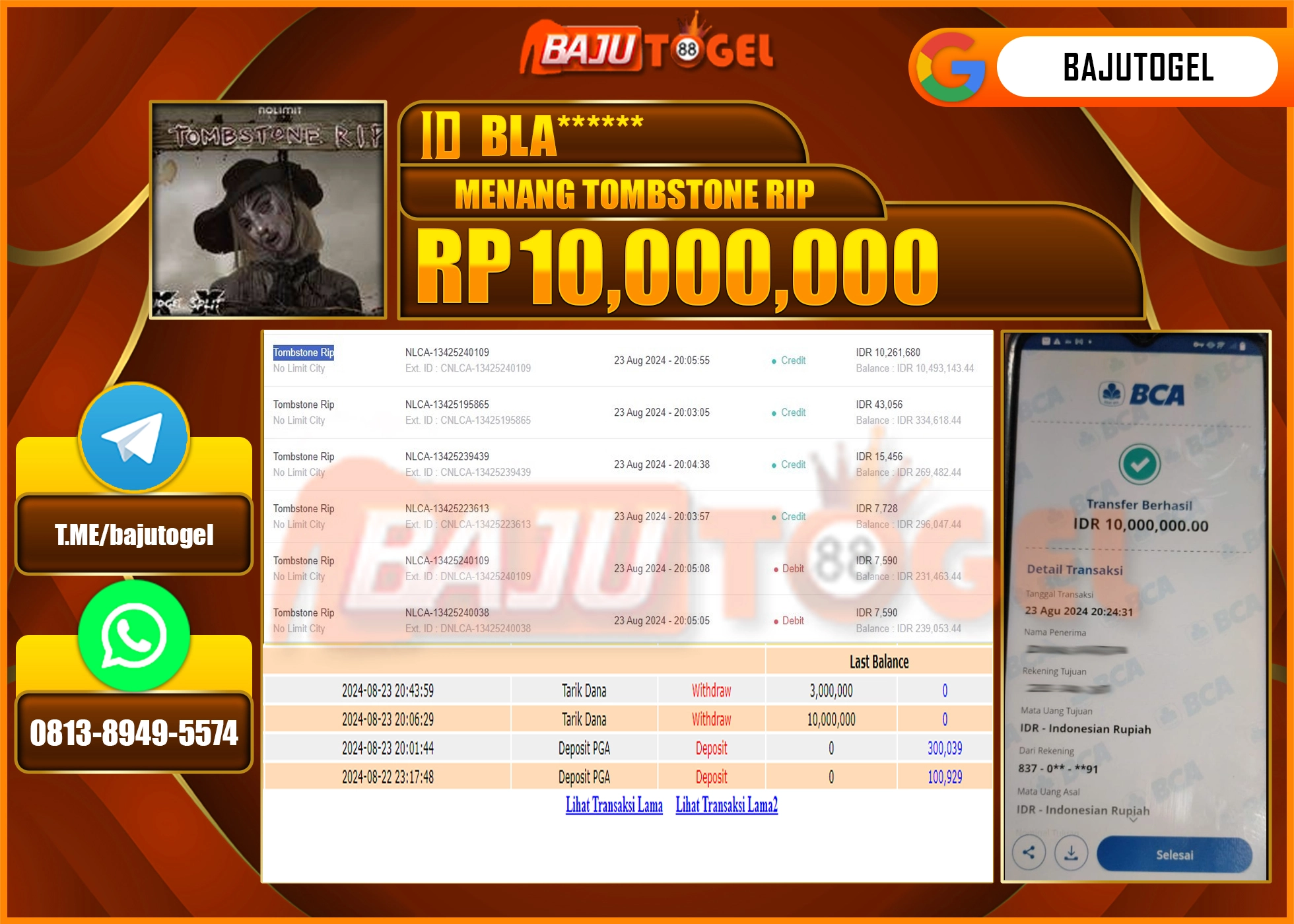 BAJUTOGEL JACKPOT TOMBSTONE RIP Rp.10.000.000 LUNAS
