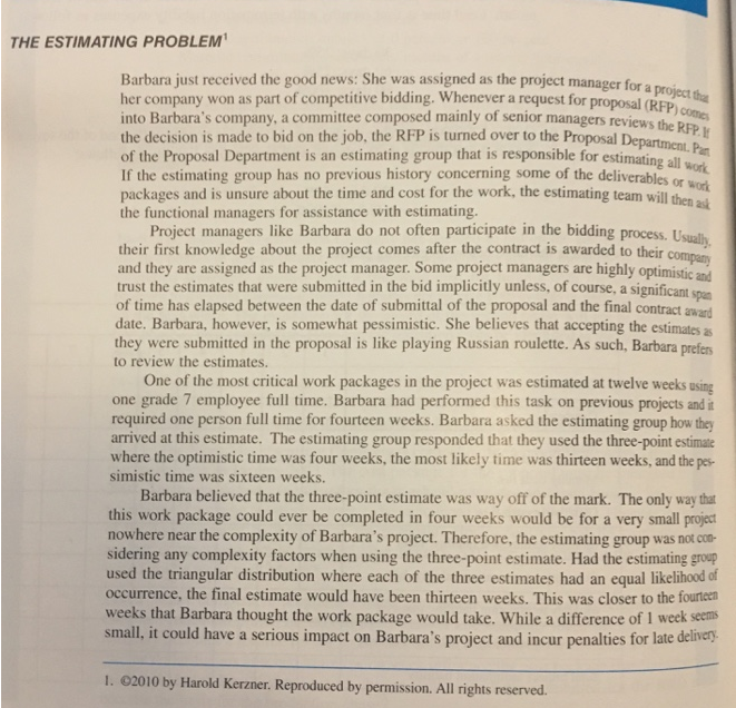 Solved THE ESTIMATING PROBLEM Barbara just received the good | Chegg.com