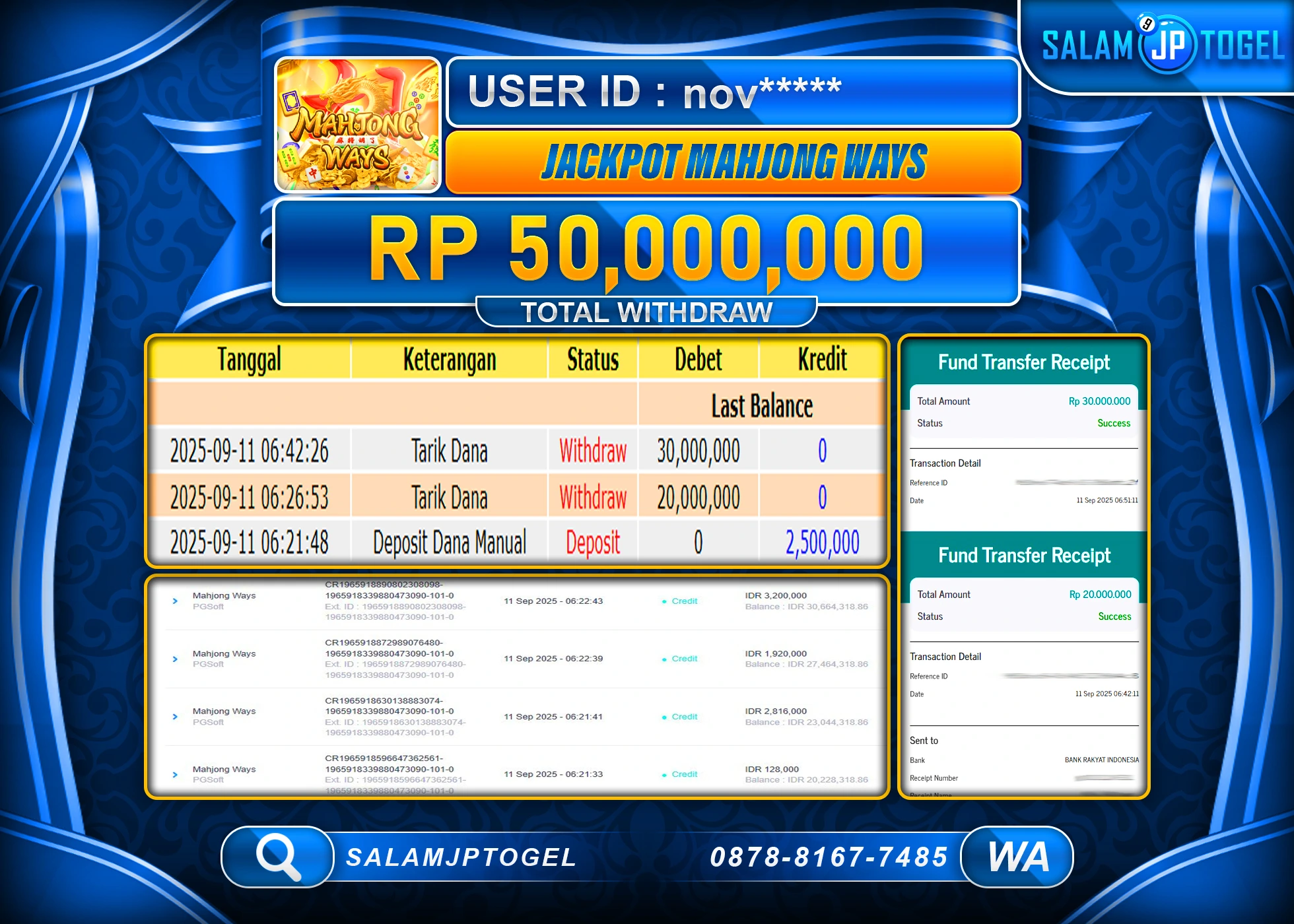 SALAMJPTOGEL MENANG MAHJONG WAYS PGSOFT  Rp.50,000,000