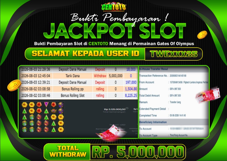BUKTI JACKPOT LUNAS CENTOTO  RP 5.000.000,-LUNAS