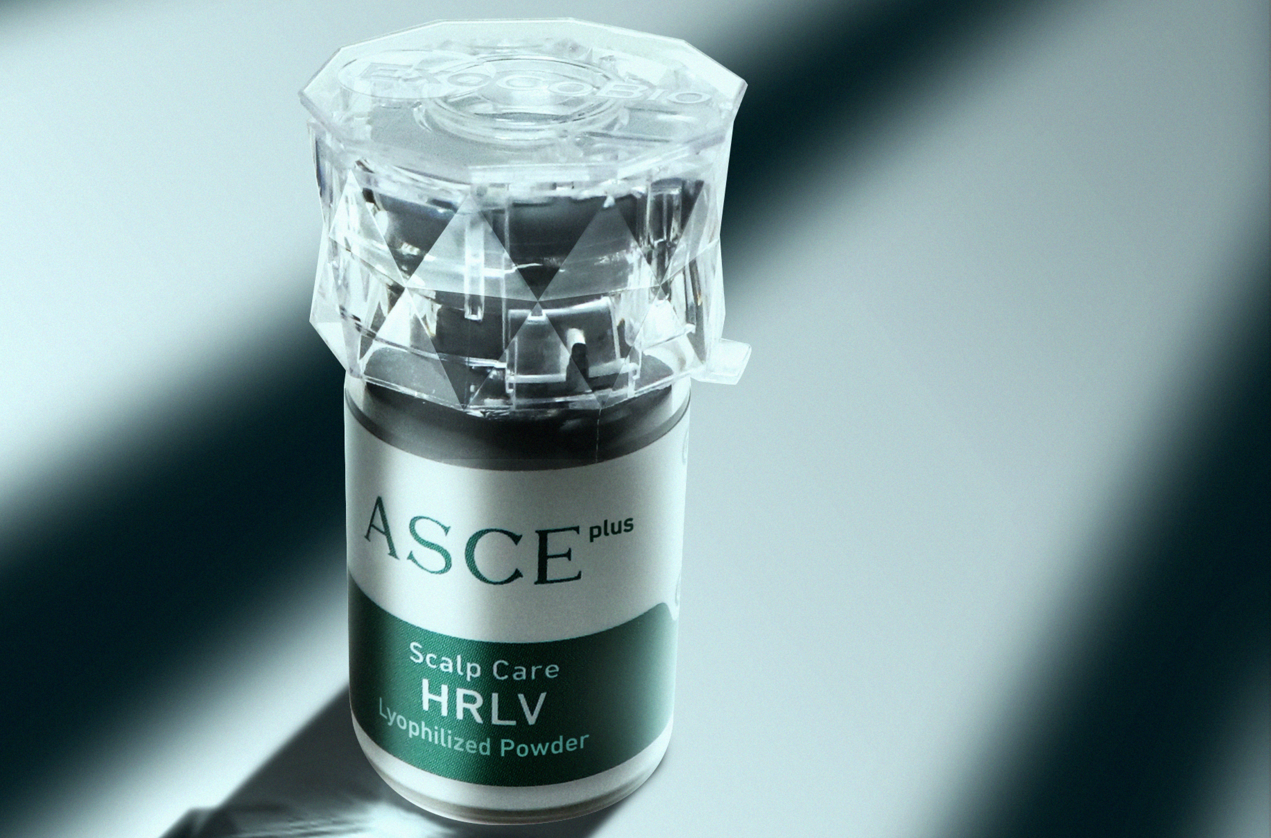 ASCE plus Scalp Care HRLV Lyophilized Powder container with a transparent cap.