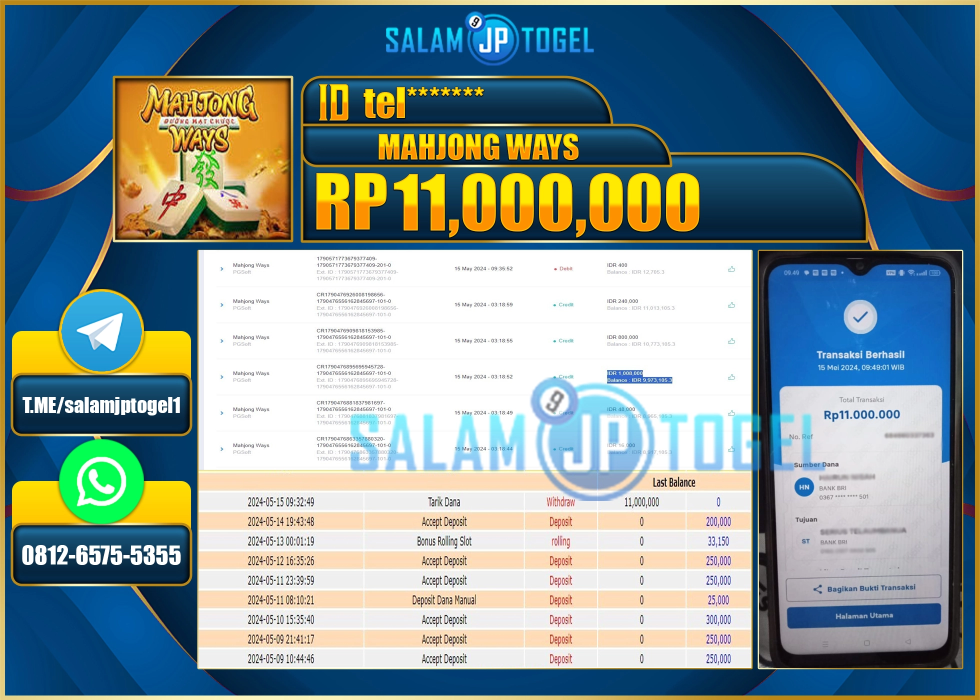 SALAMJPTOGEL MENANG MAHJONG WAYS RP. 11,000,000.,- LUNAS