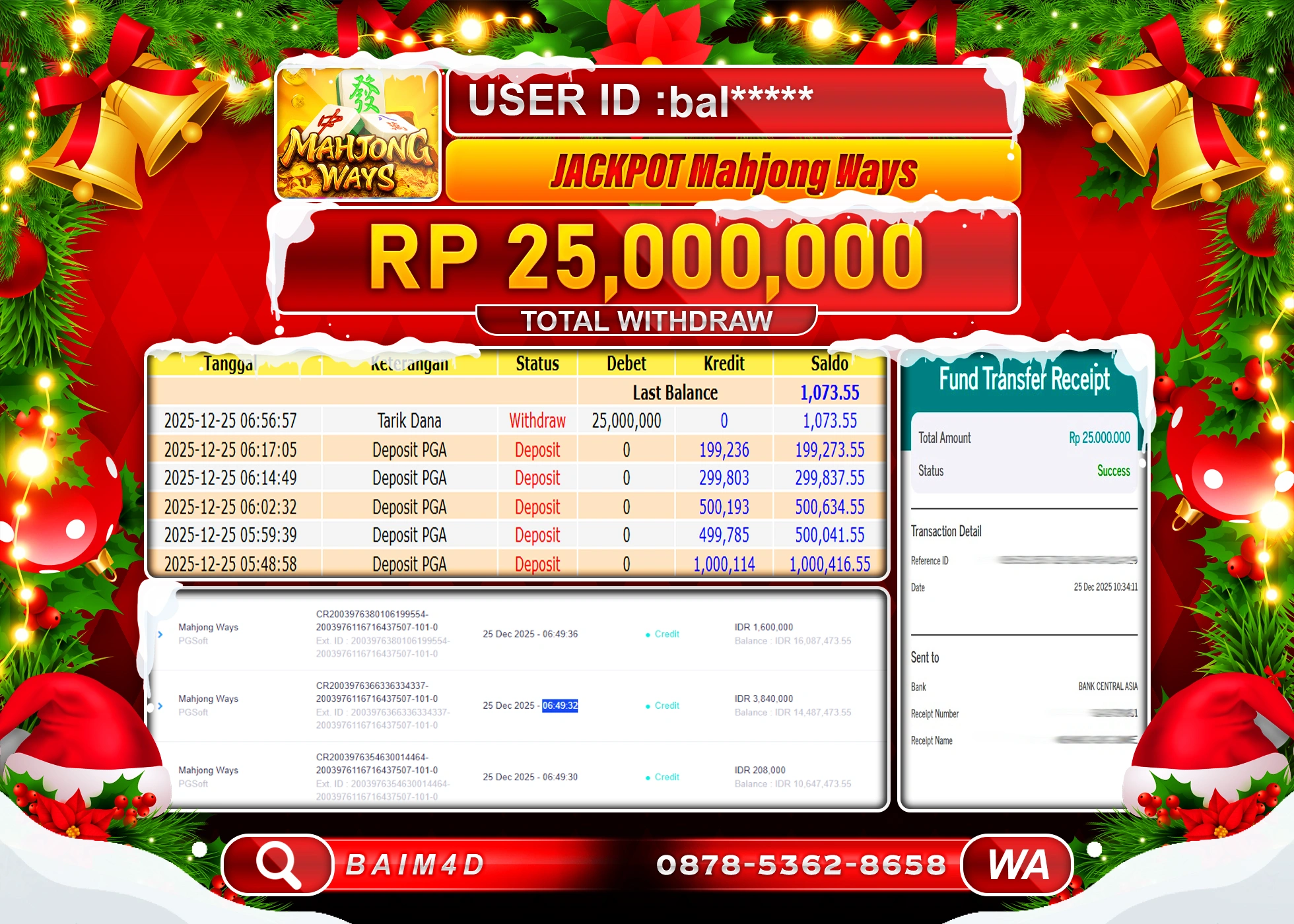 BAIM4D JACKPOT  SLOT MAHJONG WAYS  Rp.25,000,000 - LUNAS