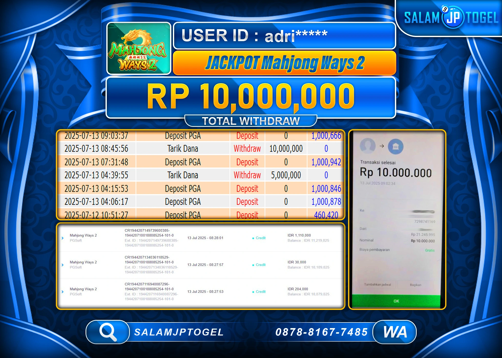 SALAMJPTOGEL MENANG MAHJONG WAYS 2  Rp.10,000,000