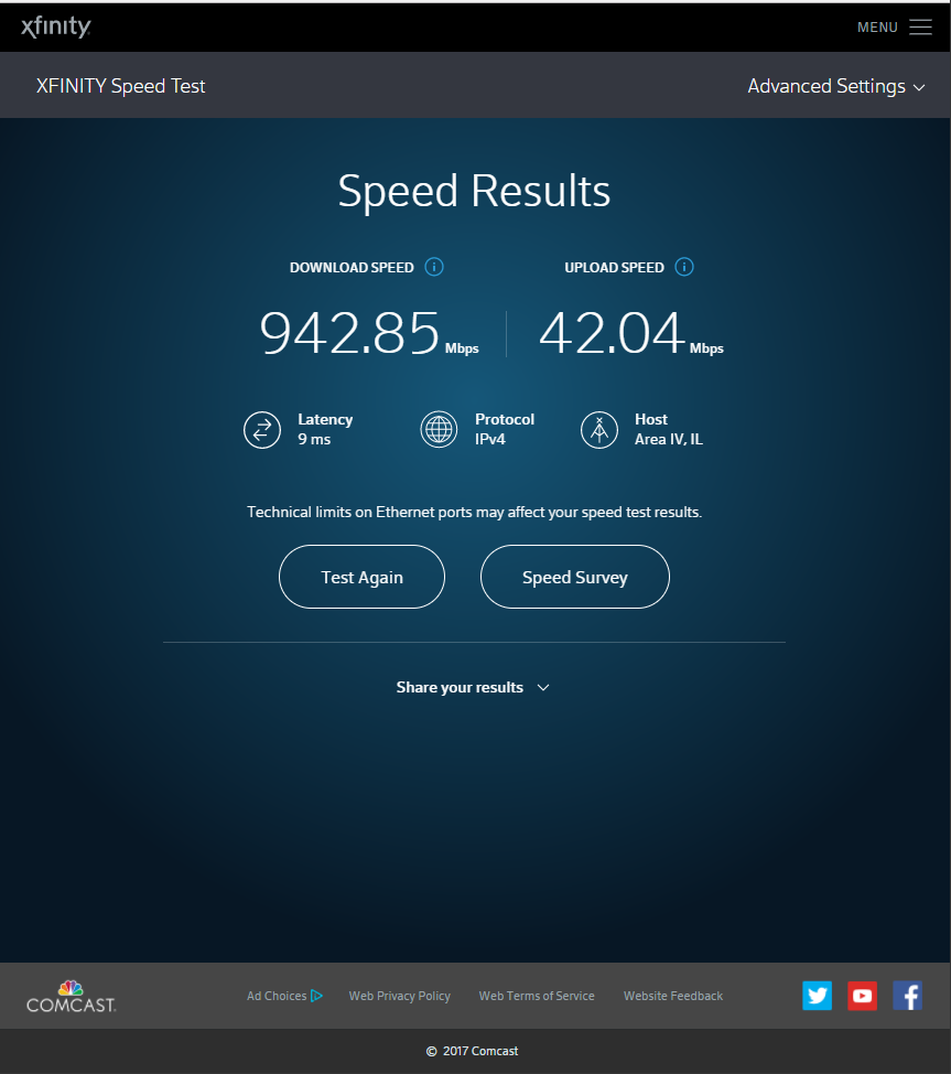 xfinity bandwidth speed test
