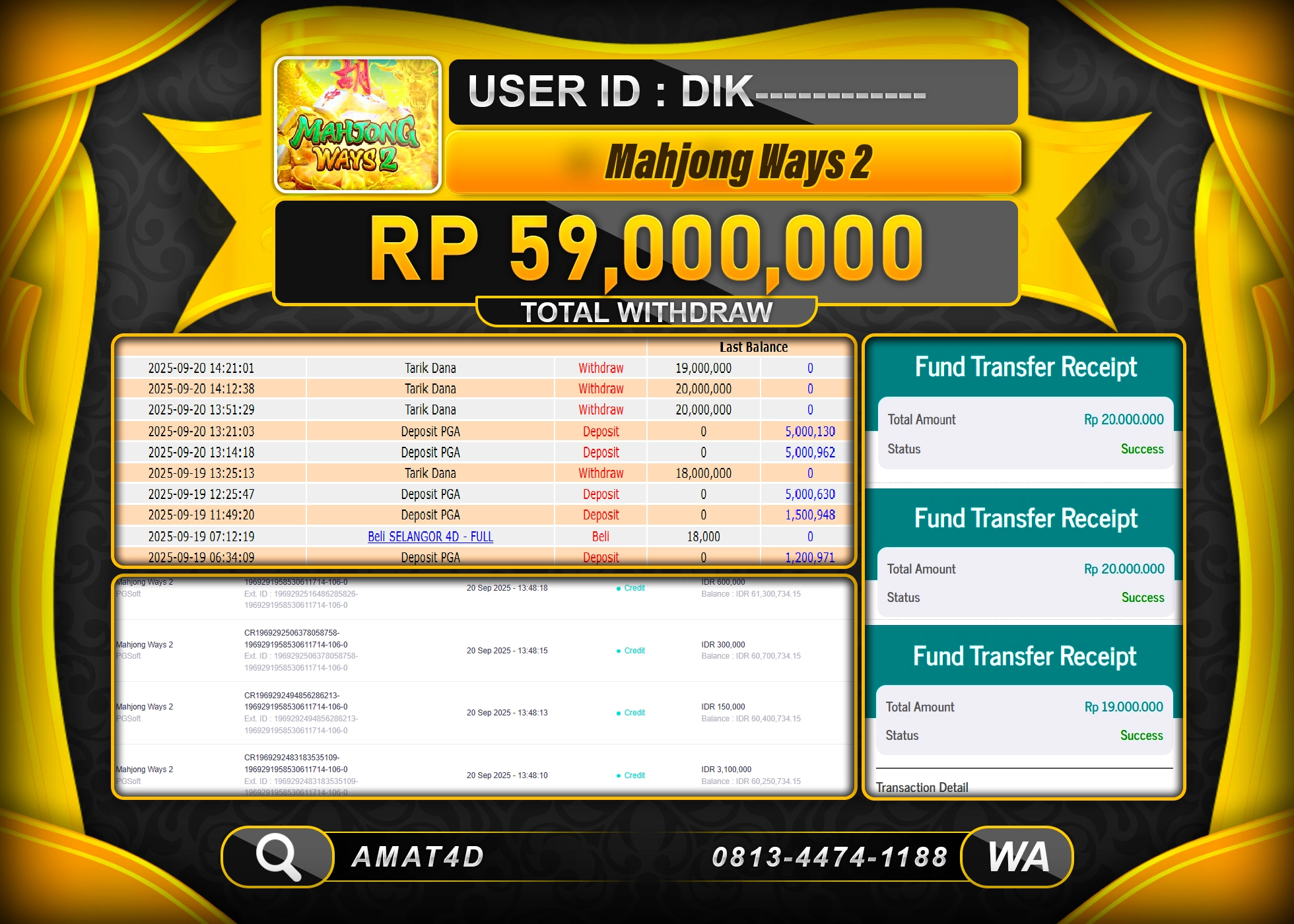 AMAT4D KEMENANGAN DI  MENANG SLOT MAHJONG WAYS 2  Rp.59.000.000 BERHASIL TERBAYAR LUNAS