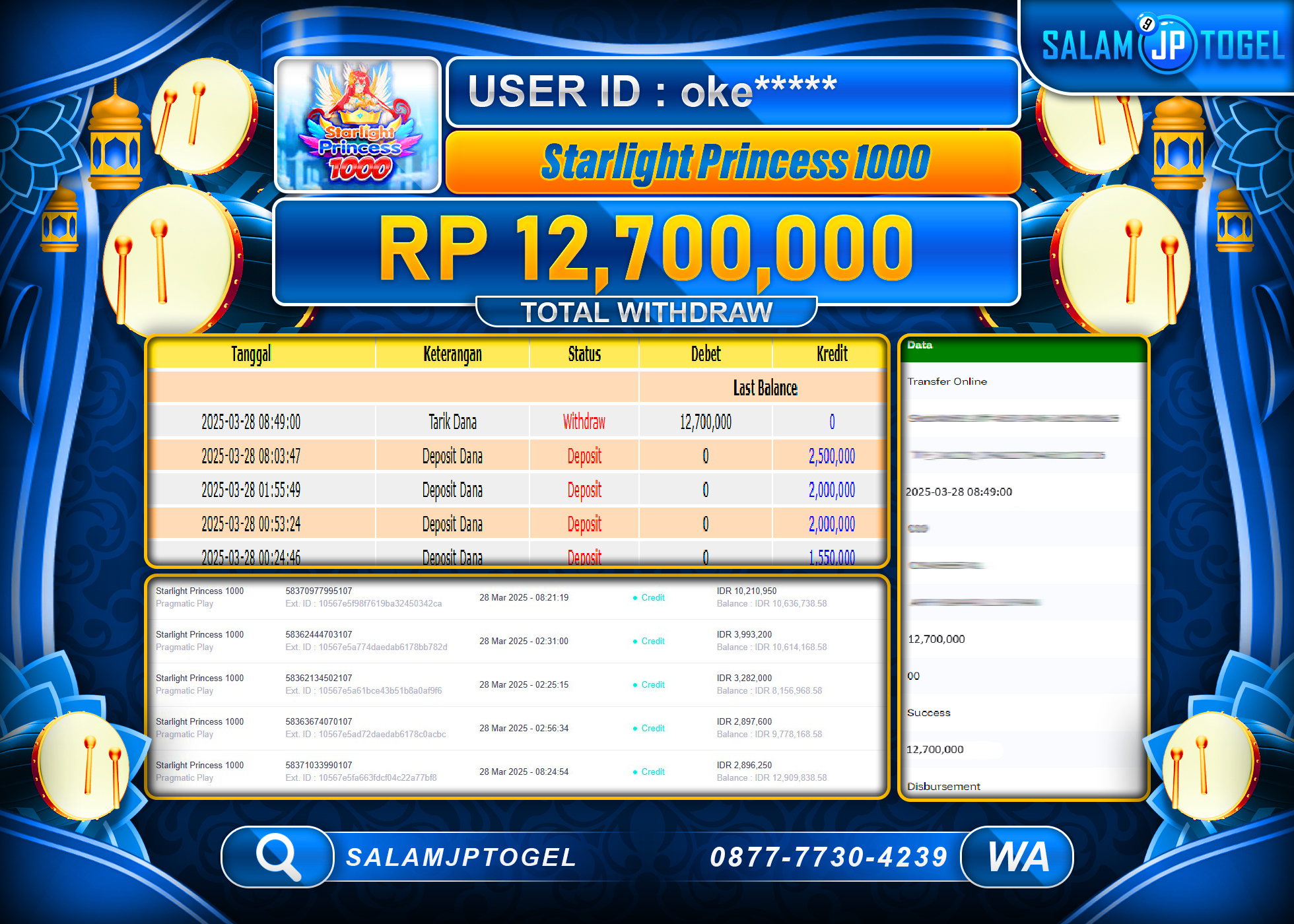 SALAMJPTOGEL MENANG STARLIGHT PRINCESS 1000  Rp. 12,700,000 LUNAS
