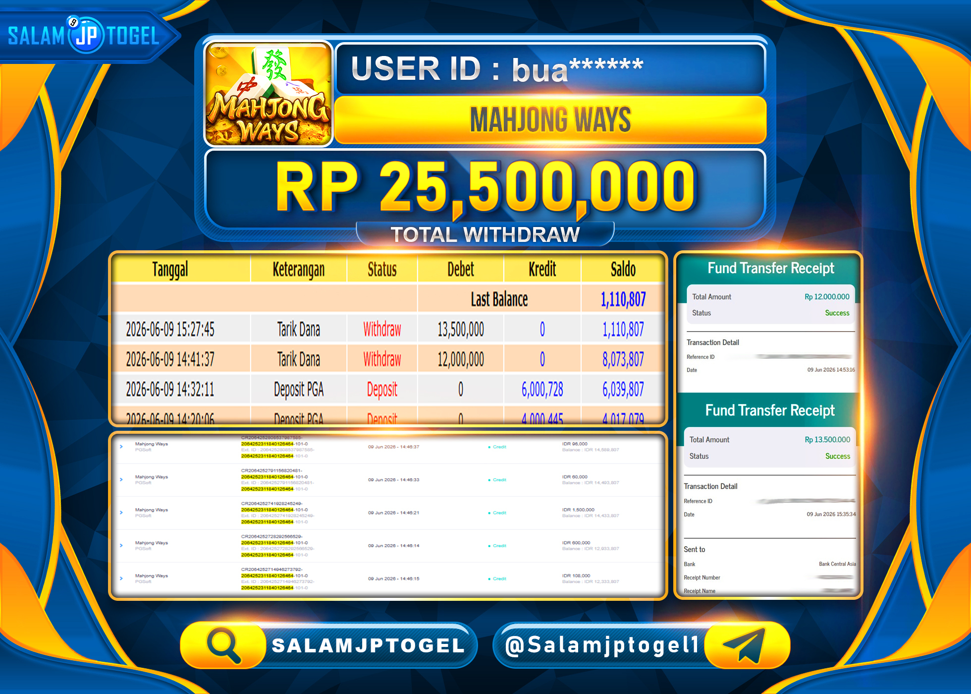 SALAMJPTOGEL JACKPOT MENANG Slot Mahjong Ways (PG Soft) Rp.25,500,000 - LUNAS