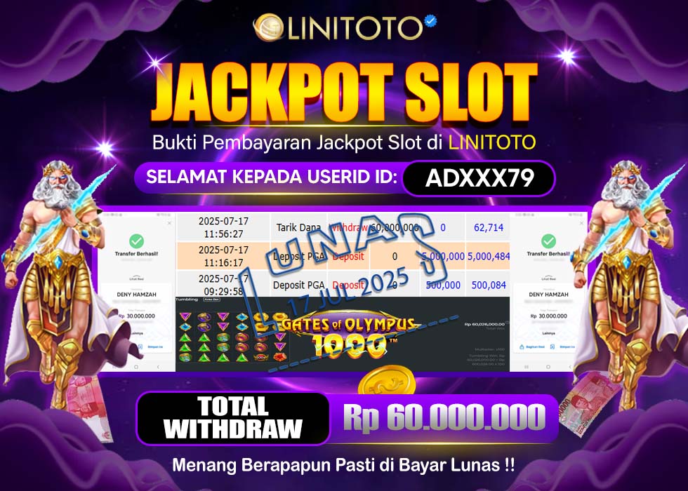 LINITOTO JACKPOT SLOT GATES OF OLYMPUS 1000 Rp.60.000.000,- LUNAS
