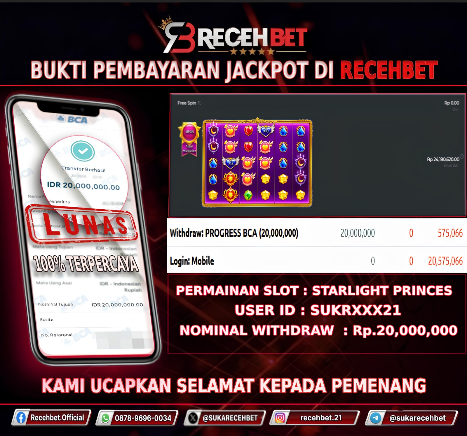 🏆 Terbukti Jackpot STARLIGHT PRINCES  Rp 20,000,000-, Di RECEHBET 🏆