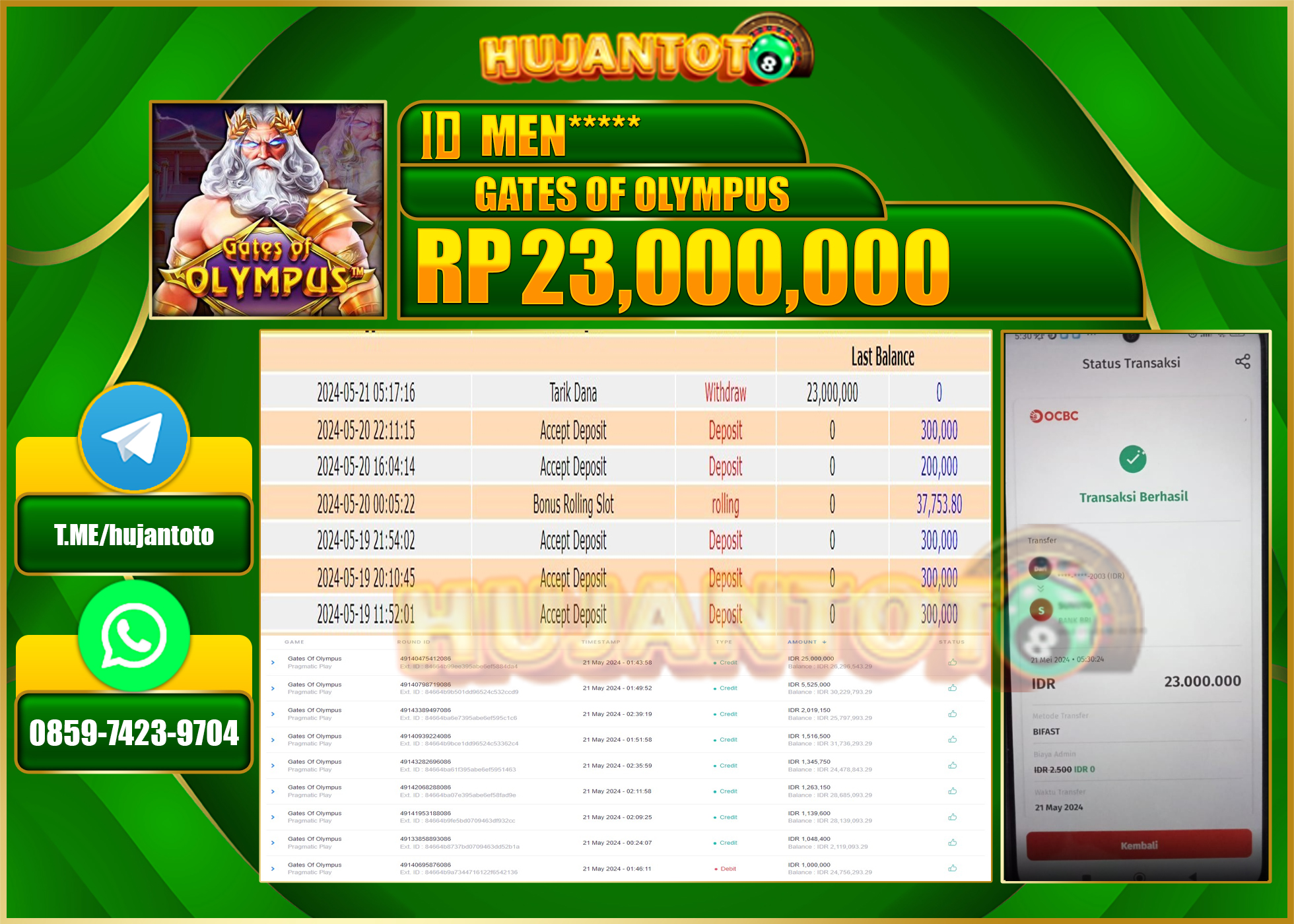 HUJANTOTO MENANG SLOT GATES OF OLYMPUS 23.000.000 - LUNAS 