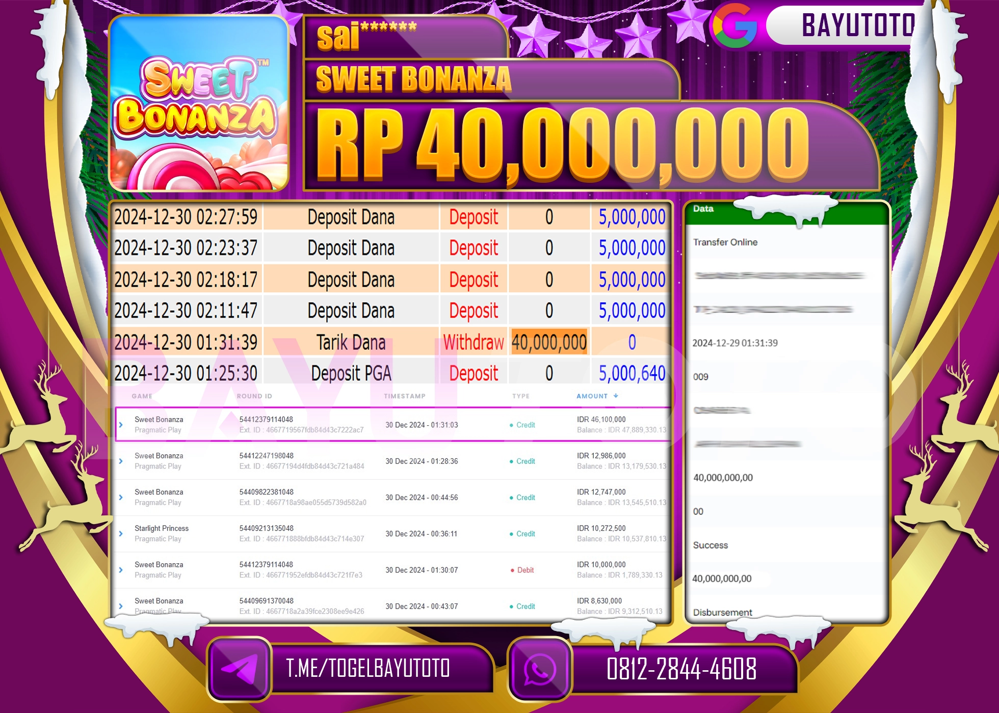 BAYUTOTO JACKPOT  DI SLOT SWEET BONANZA  Rp.40.000.000 LUNAS