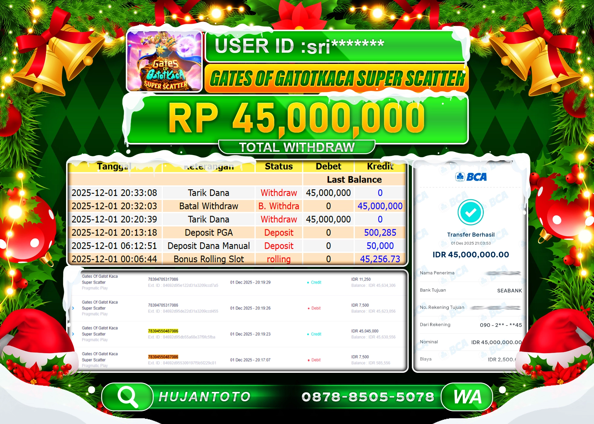 HUJANTOTO - BUKTI JACKPOT MENANG GATES OF GATOT KACA SUPER SCATTER Rp.45,000,000 - TERBAYAR LUNAS