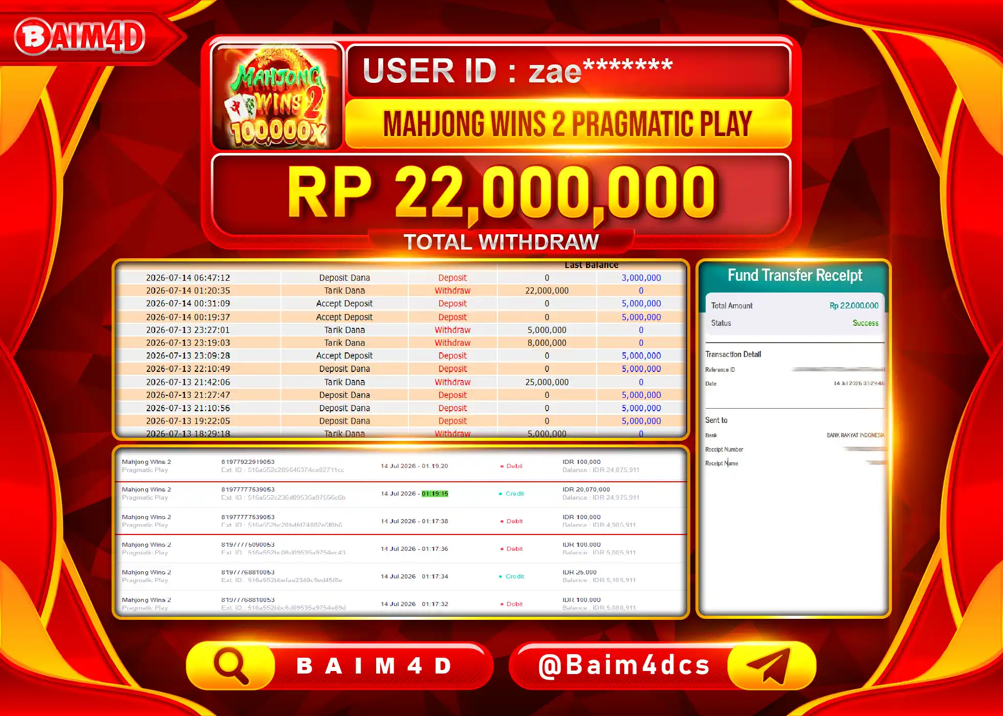 BAIM4D JACKPOT SLOT MAHJONG WINS 2 Rp.22,000,000 - LUNAS