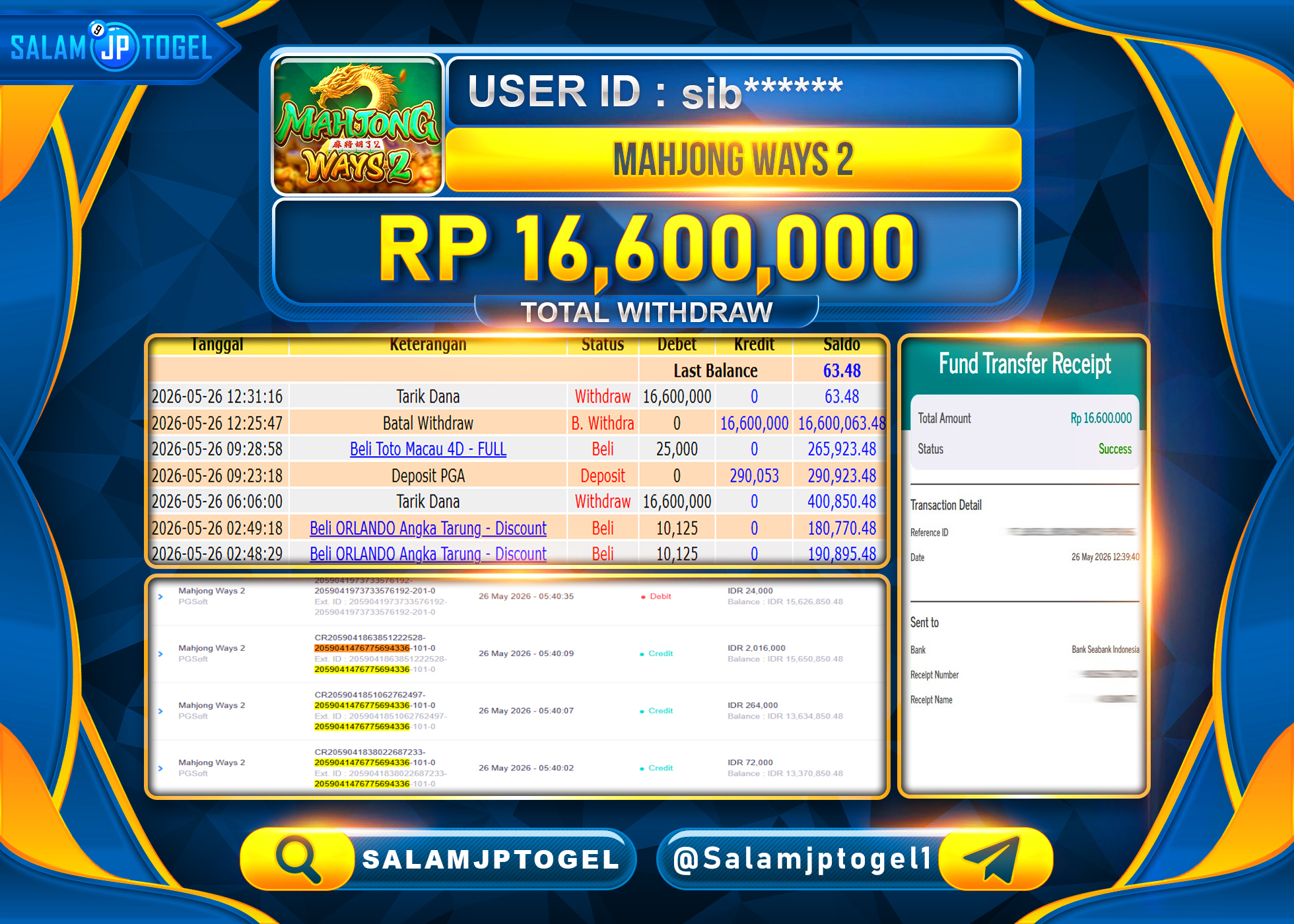 SALAMJPTOGEL JACKPOT menang Mahjong Ways 2 (PGSoft) Rp.24,150,000 - LUNAS