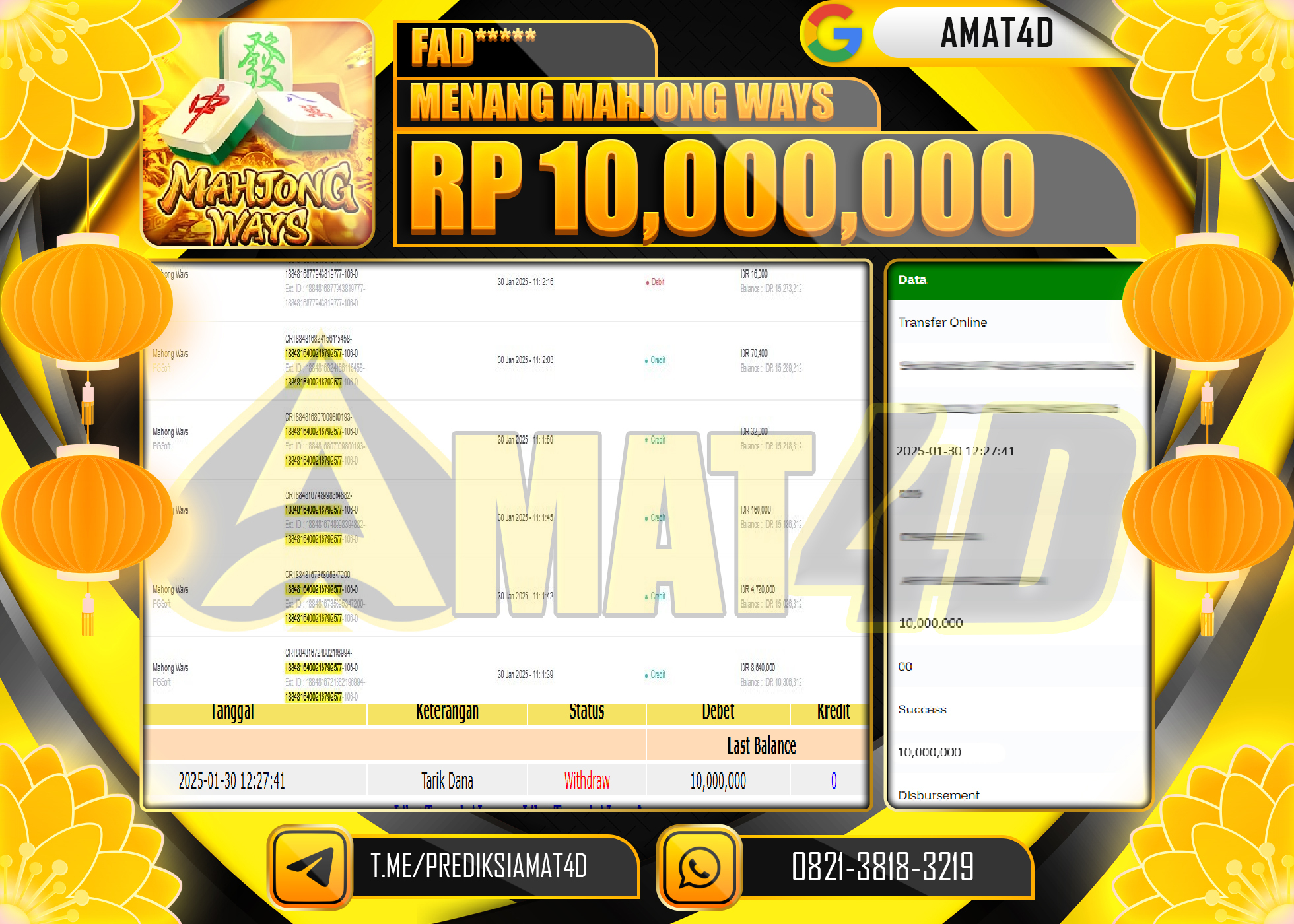 AMAT4D KEMENANGAN MAHJONG WAYS Rp.10.000.000 BERHASIL TERBAYAR LUNAS