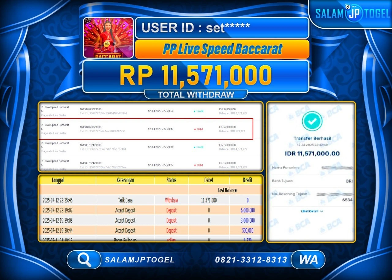 SALAMJPTOGEL MENANG PP Live Speed Baccarat Rp.11,571,000