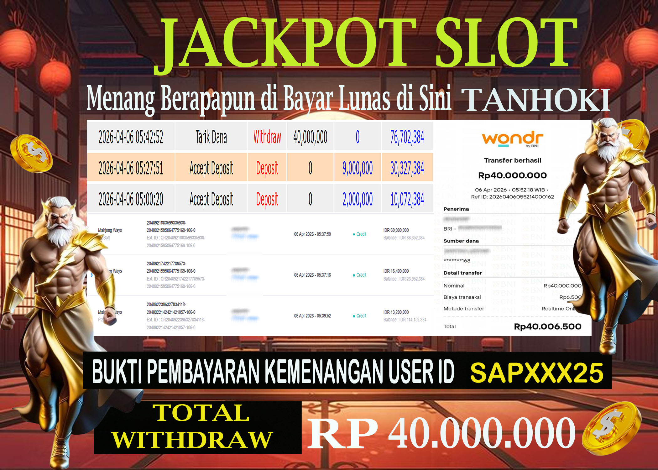 TANHOKI JACKPOTSLOT MAHJONG WAYS Rp.40.000.000,- LUNAS