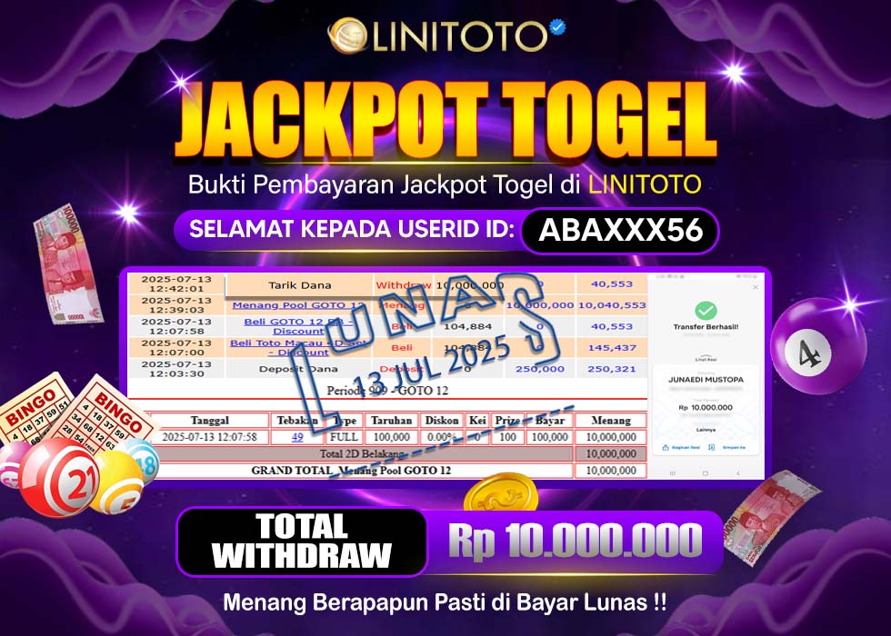 LINITOTO JACKPOT TOGEL GOTO 12 Rp.10.000.000,- LUNAS