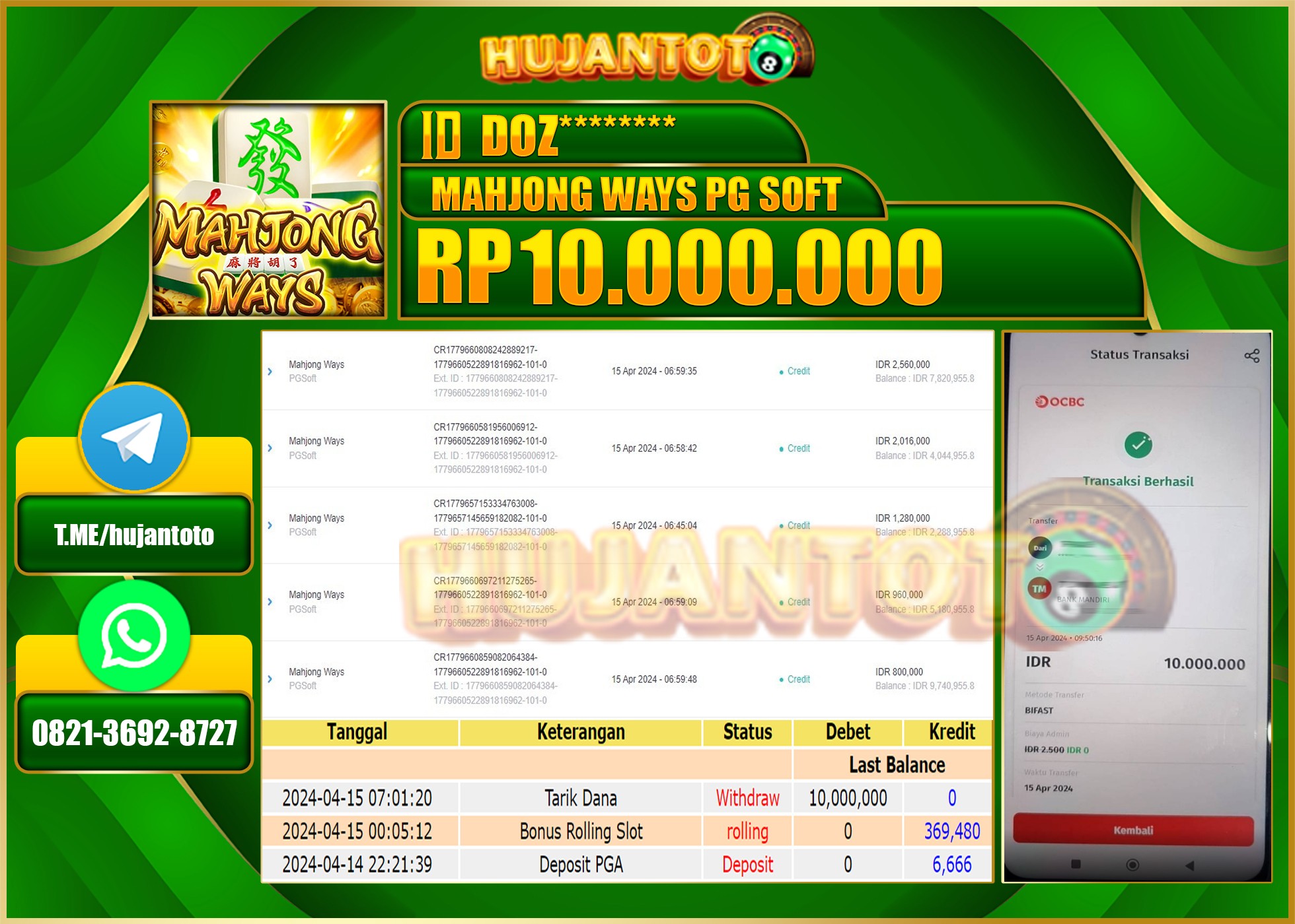 BUKTI JACKPOT BERHASIL TERBAYAR LUNAS