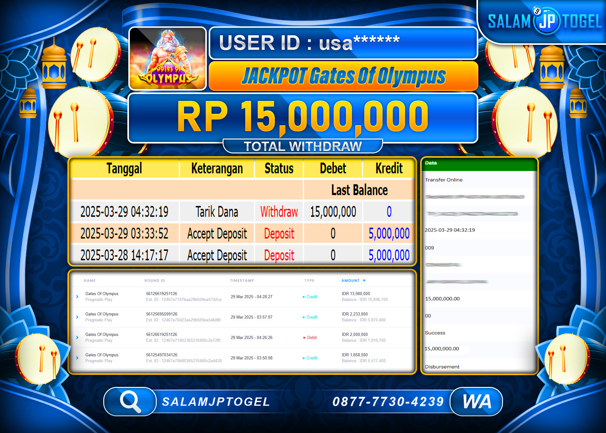 SALAMJPTOGEL MENANG GATES OF OLYMPUS  Rp. 15,000,000 LUNAS