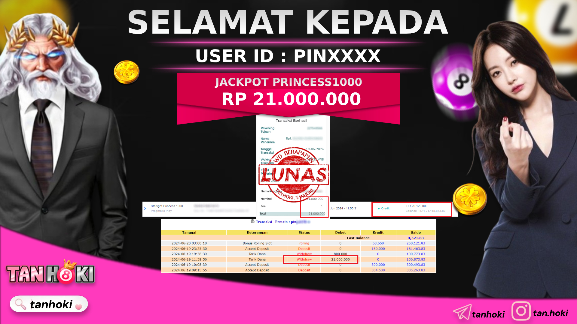 TANHOKI JACKPOT STARLIGHT PRINCESS1000  Rp.21.000.000,- LUNAS