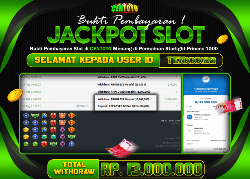  BUKTI JACKPOT LUNAS CENTOTO  RP 13.000.000,-LUNAS