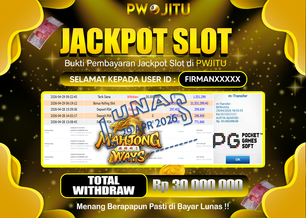 PWJITU JACKPOT SLOT Mahjong Ways Rp.30.000.000,- LUNAS