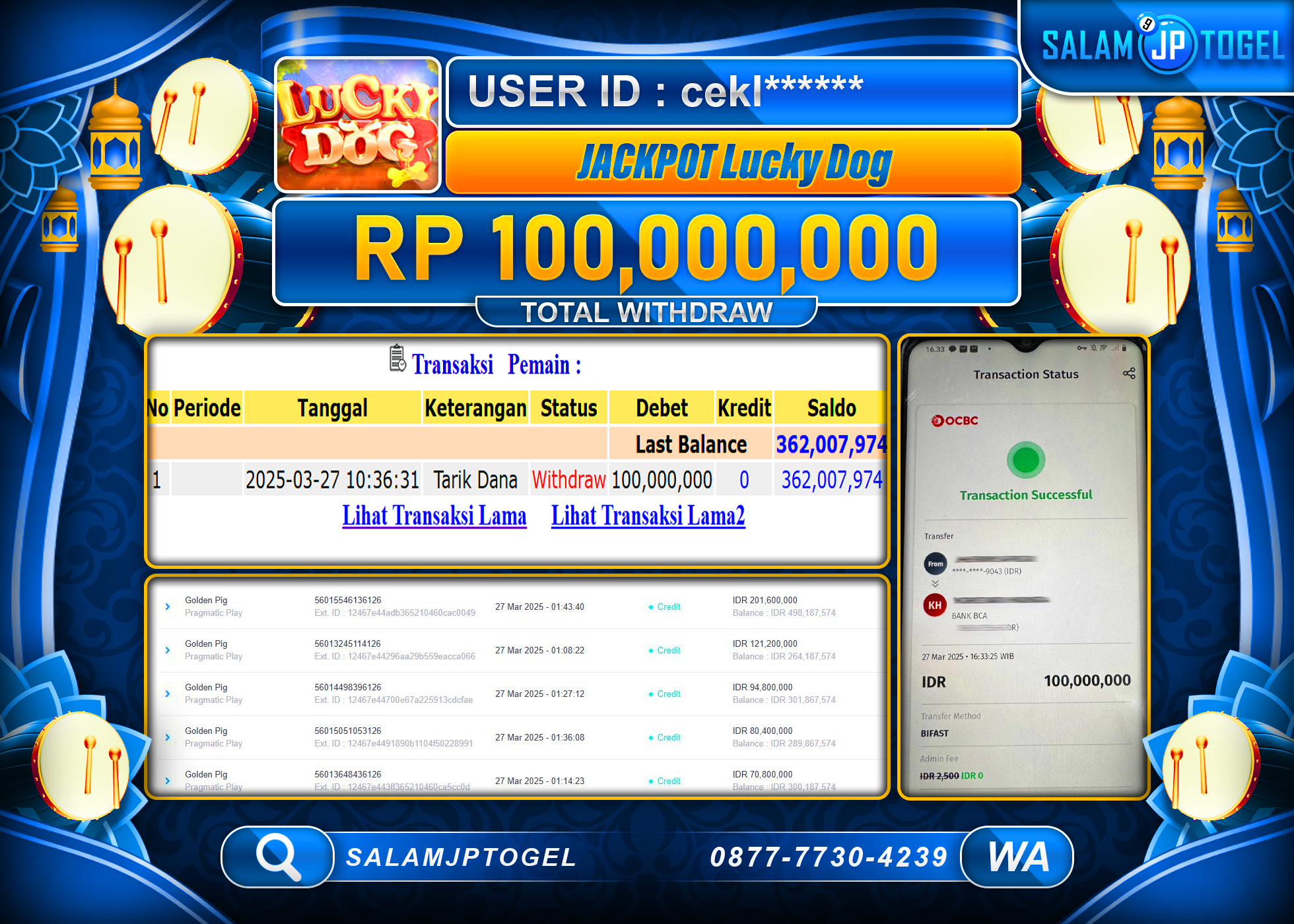 SALAMJPTOGEL MENANG LUCKY DOG  Rp. 100,000,000 LUNAS