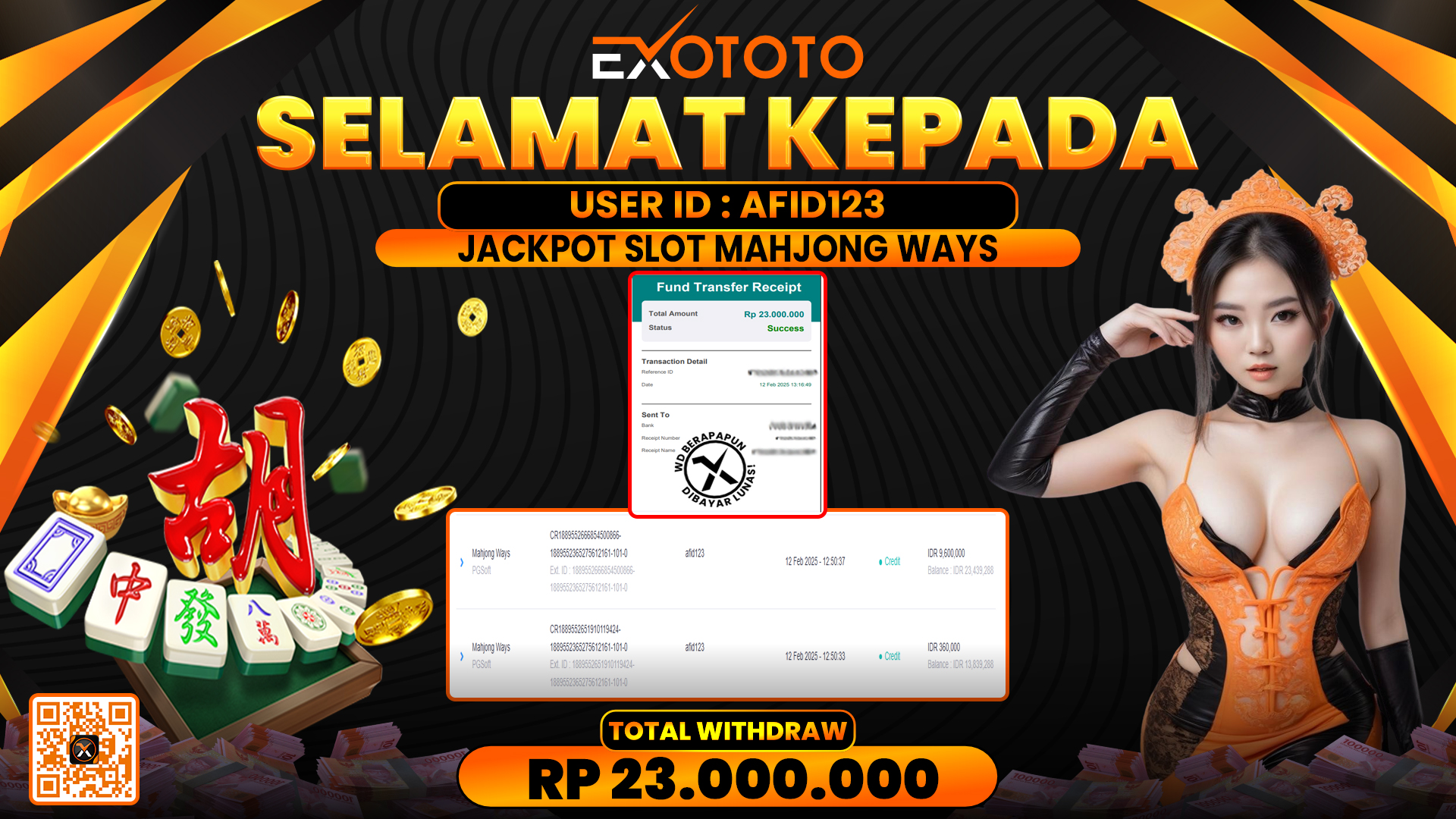 EXOTOTO JACKPOT DI SLOT MAHJONG WAYS RP. 23.000.000,- LUNAS