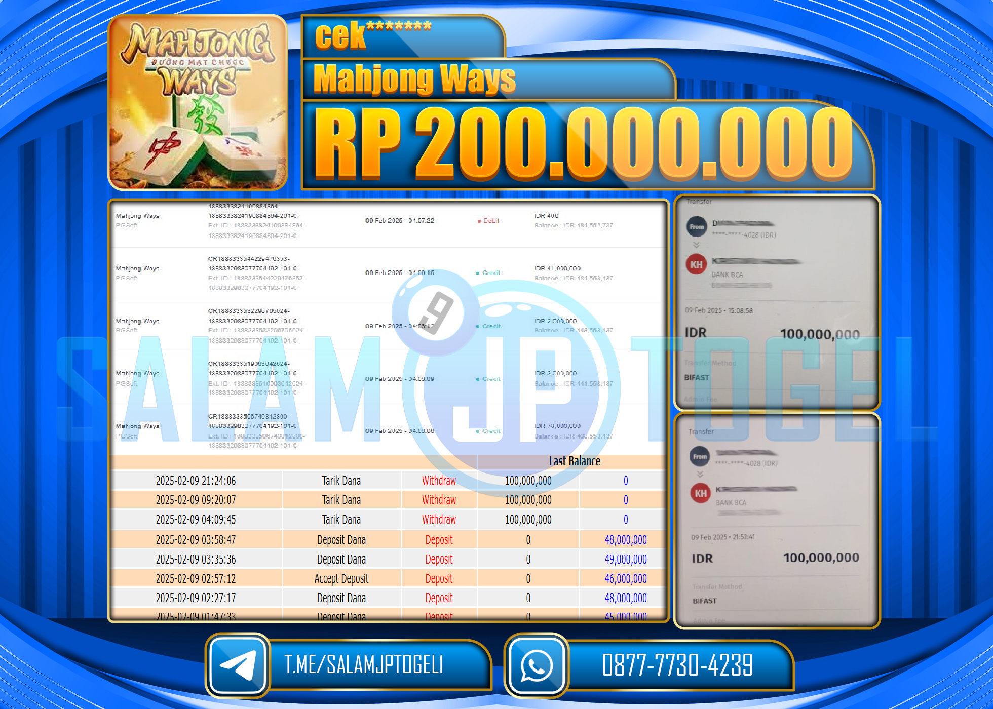 SALAMJPTOGEL MENANG MAHJONG WAYS GAMES Rp.200,000,000 LUNAS
