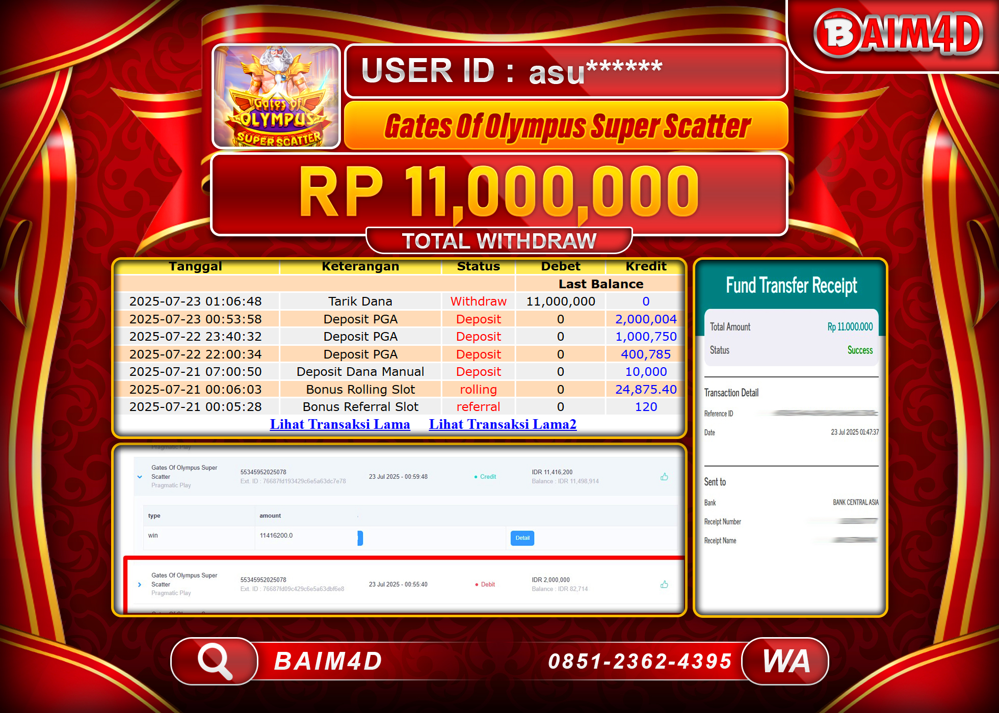 BAIM4D JACKPOT GATES OF OLYMPUS SUPER SCATTER  Rp.11,000,000.- LUNAS