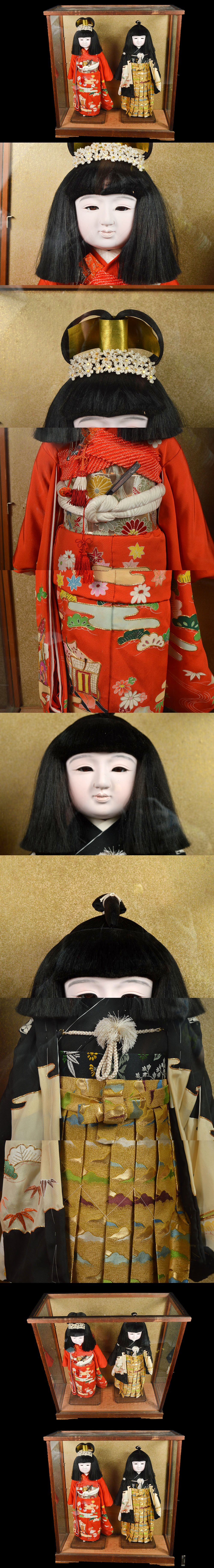 【セール新作】某収集家買取品 名品 男の子 女の子 市松人形 一対 ガラスケース付 古美術品(日本人形旧家蔵出)A902 JTD8w8nn 市松人形