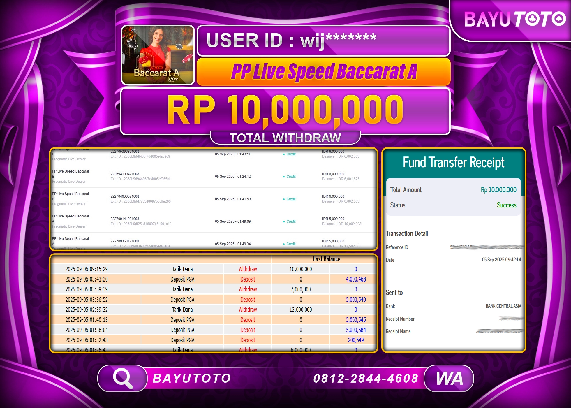 BAYUTOTO JACKPOT DI LIVEGAMES PP LIVE SPEED BACCARAT Rp.10,000,000 LUNAS