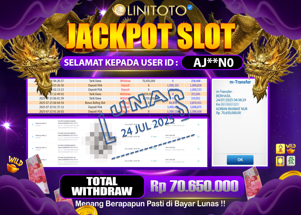 LINITOTO JACKPOT SLOT MAHJONG WAYS 2 Rp.75.650.000,- LUNAS