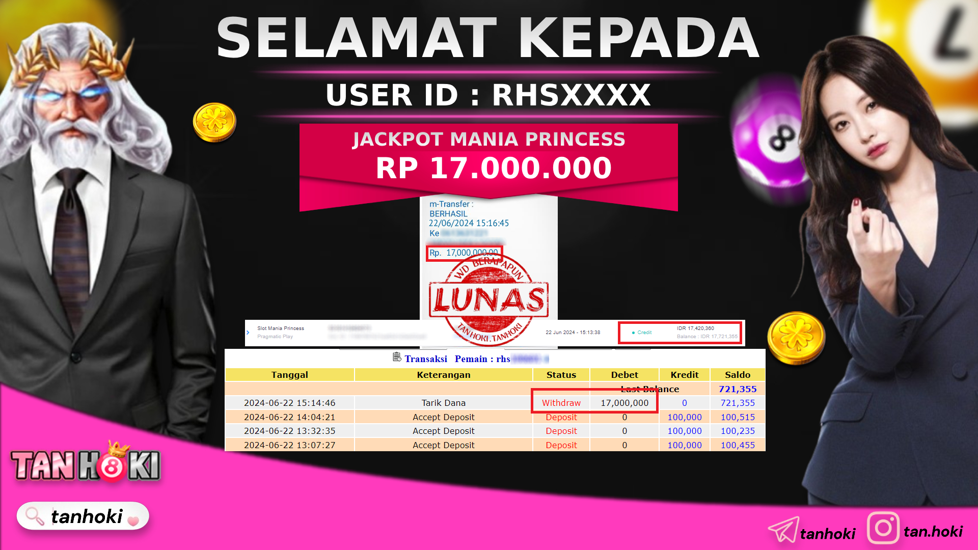 TANHOKI JACKPOT SLOT MANIA PRINCESS  Rp.17.000.000,- LUNAS