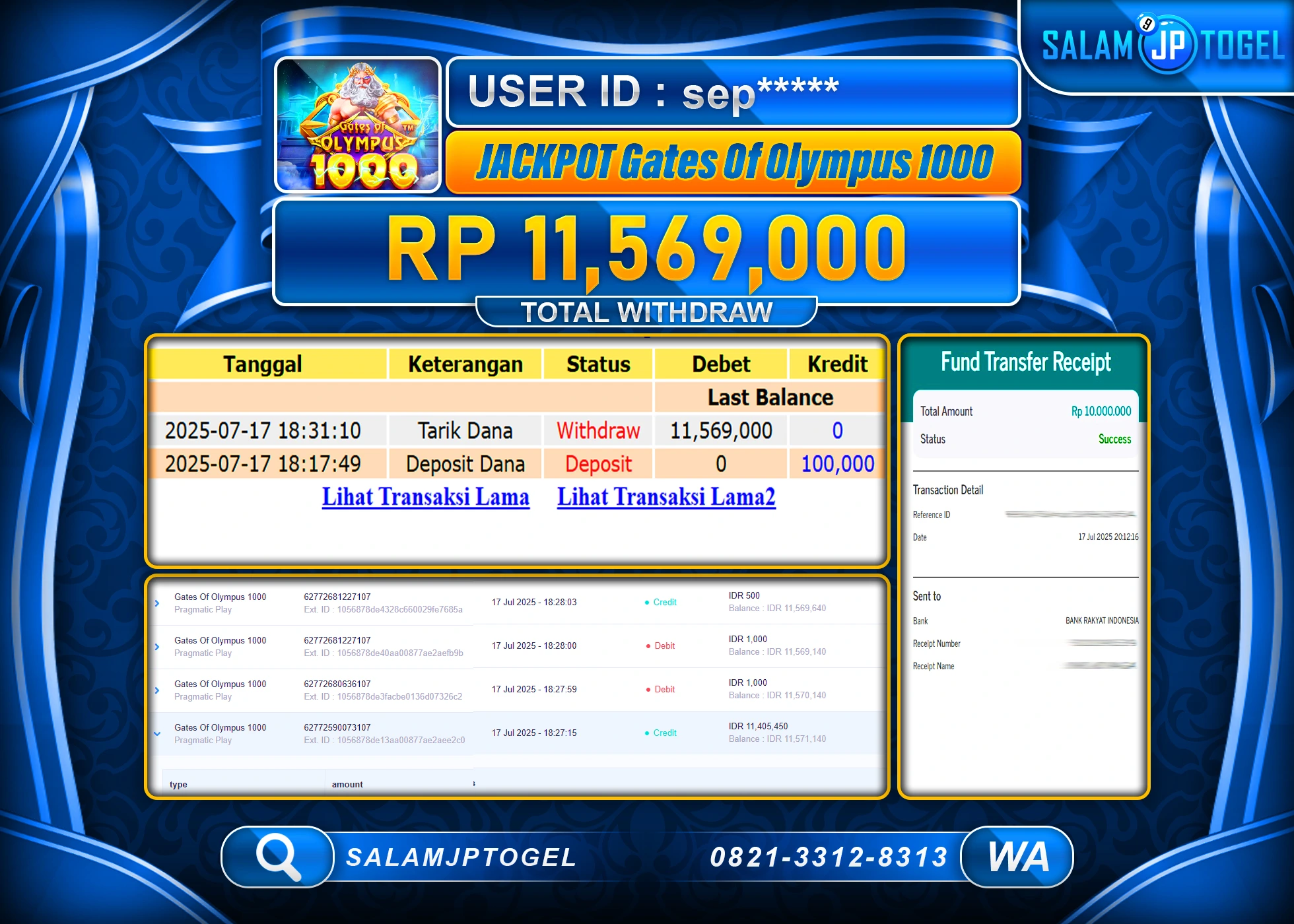 SALAMJPTOGEL MENANG GATES OF OLYMPUS 1000 Rp.11,569,000