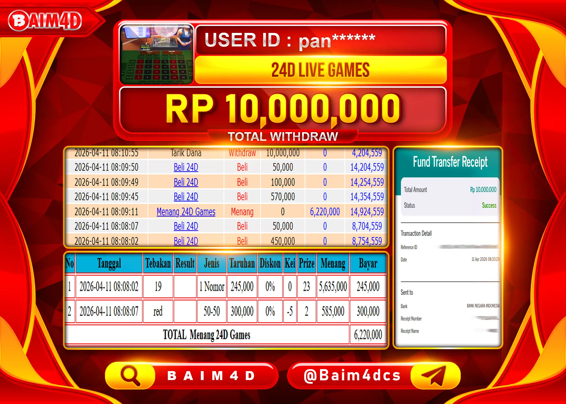 BAIM4D JACKPOT  LIVEGAMES 24D SPIN Rp.15,000,000 - LUNAS