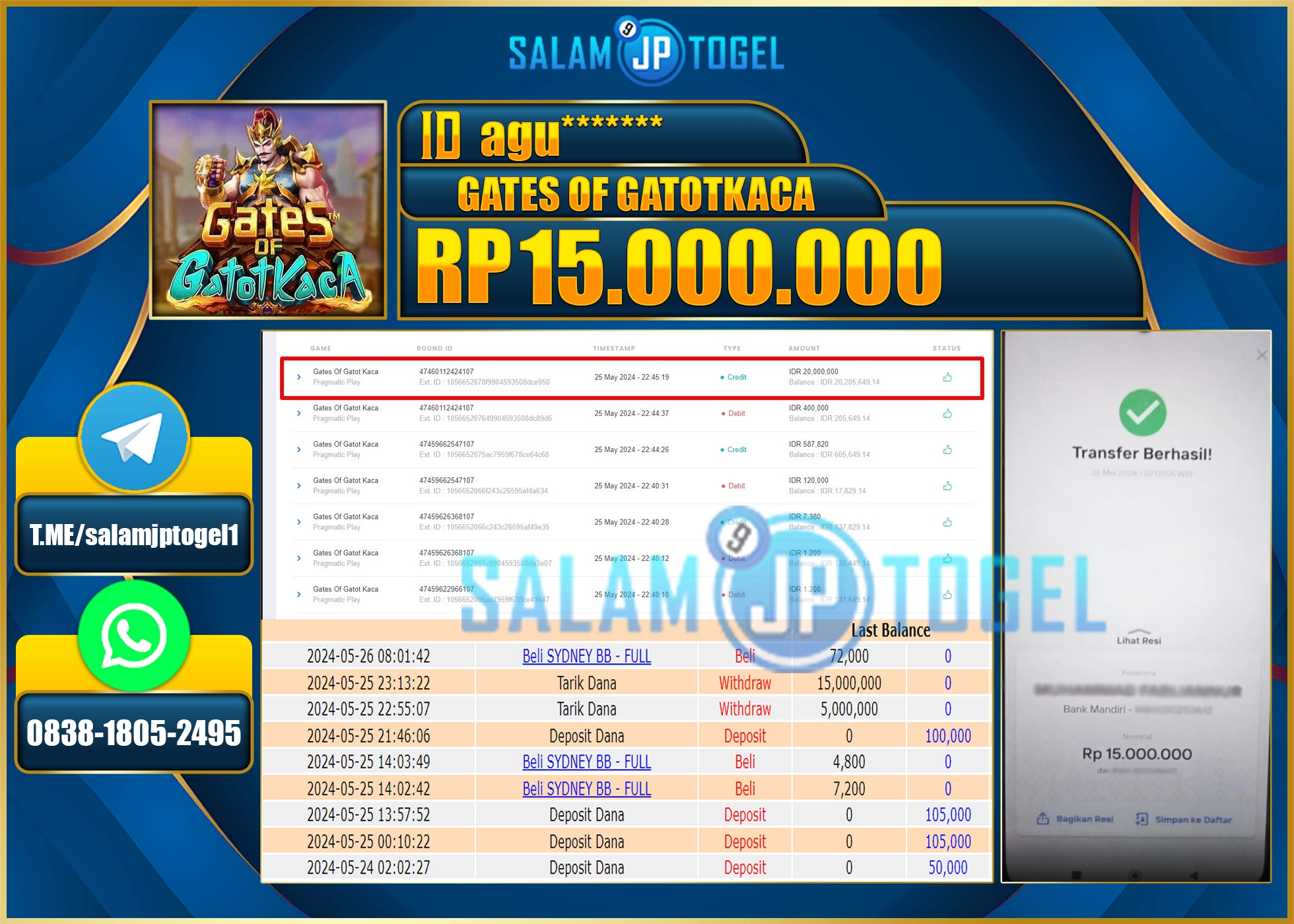 SALAMJPTOGEL MEMBER MENANG Gate OF Gatot Kaca  RP. 15,000,000.,LUNAS