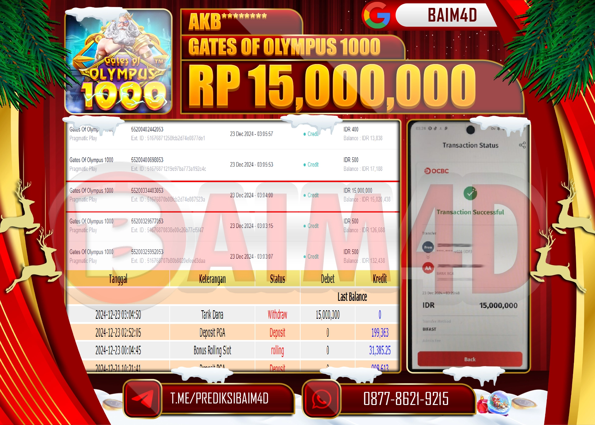 BAIM4D JACKPOT GATES OF OLYMPUS 1000 Rp.15.000,000.- LUNAS