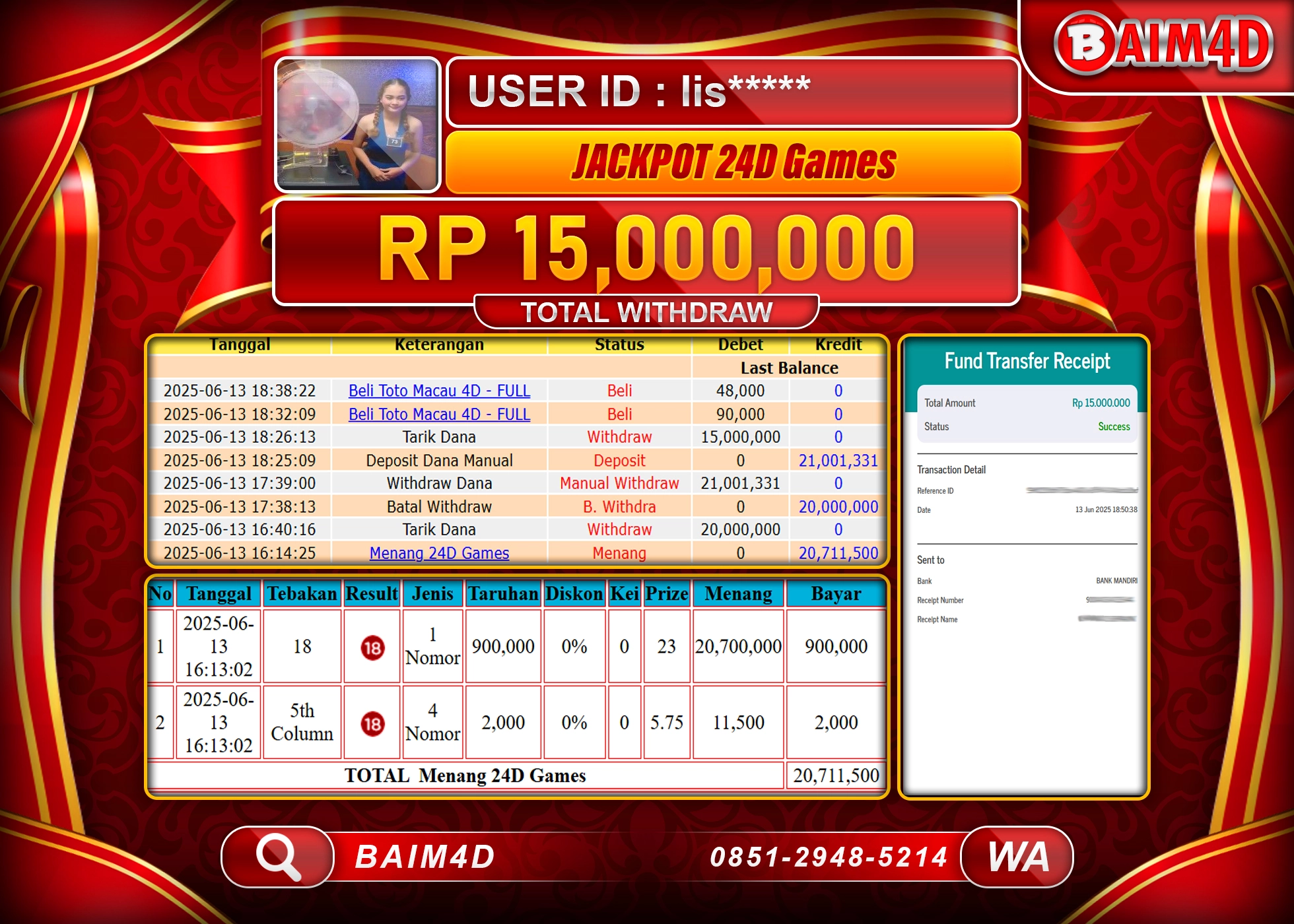 BAIM4D JACKPOT 24D GAMES   Rp.15,000,000.- LUNAS