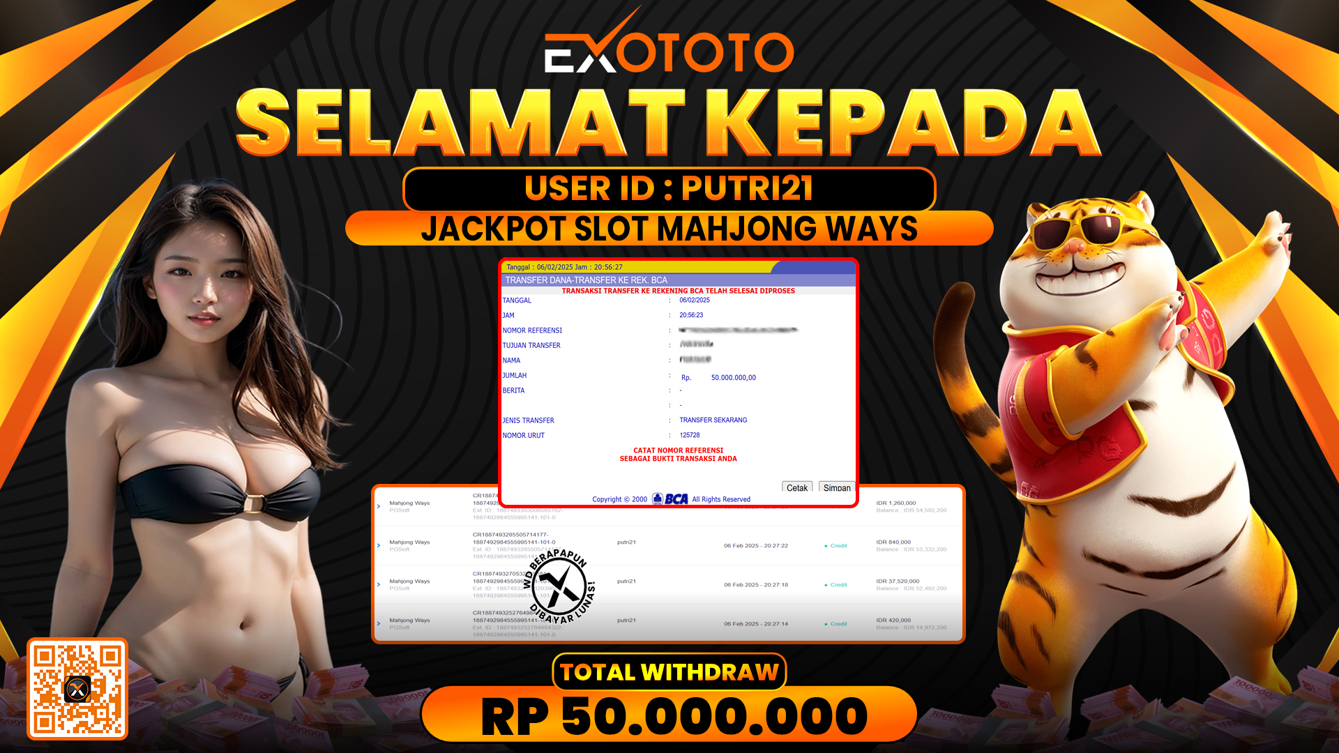 EXOTOTO JACKPOT DI SLOT MAHJONG WAYS RP. 50.000.000,- LUNAS
