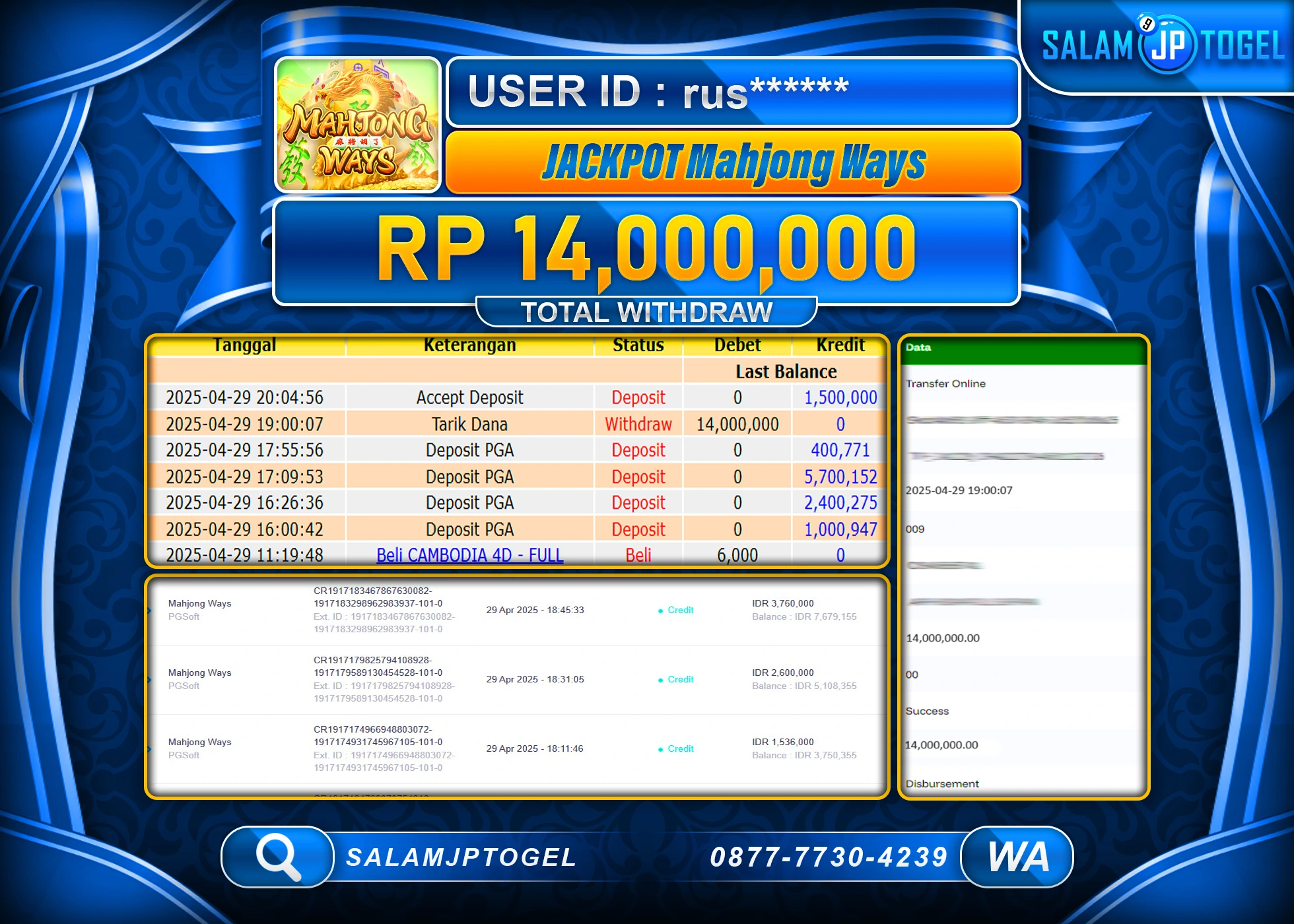 SALAMJPTOGEL MENANG JACKPOT MAHJONG WAYS Rp.14,000,000 LUNAS