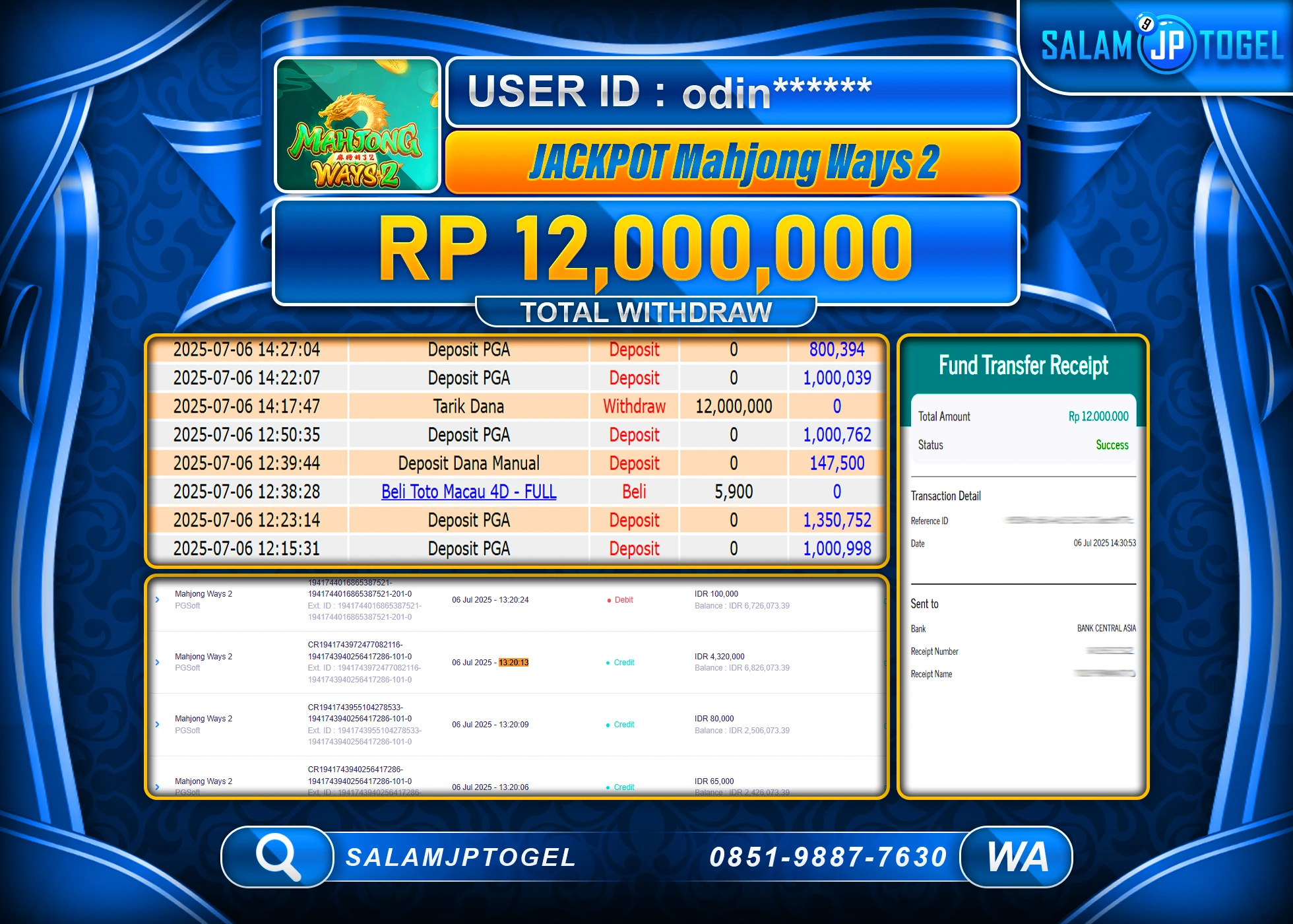 SALAMJPTOGEL MENANG MAHJONG WAYS 2  Rp.12,000,000 LUNAS
