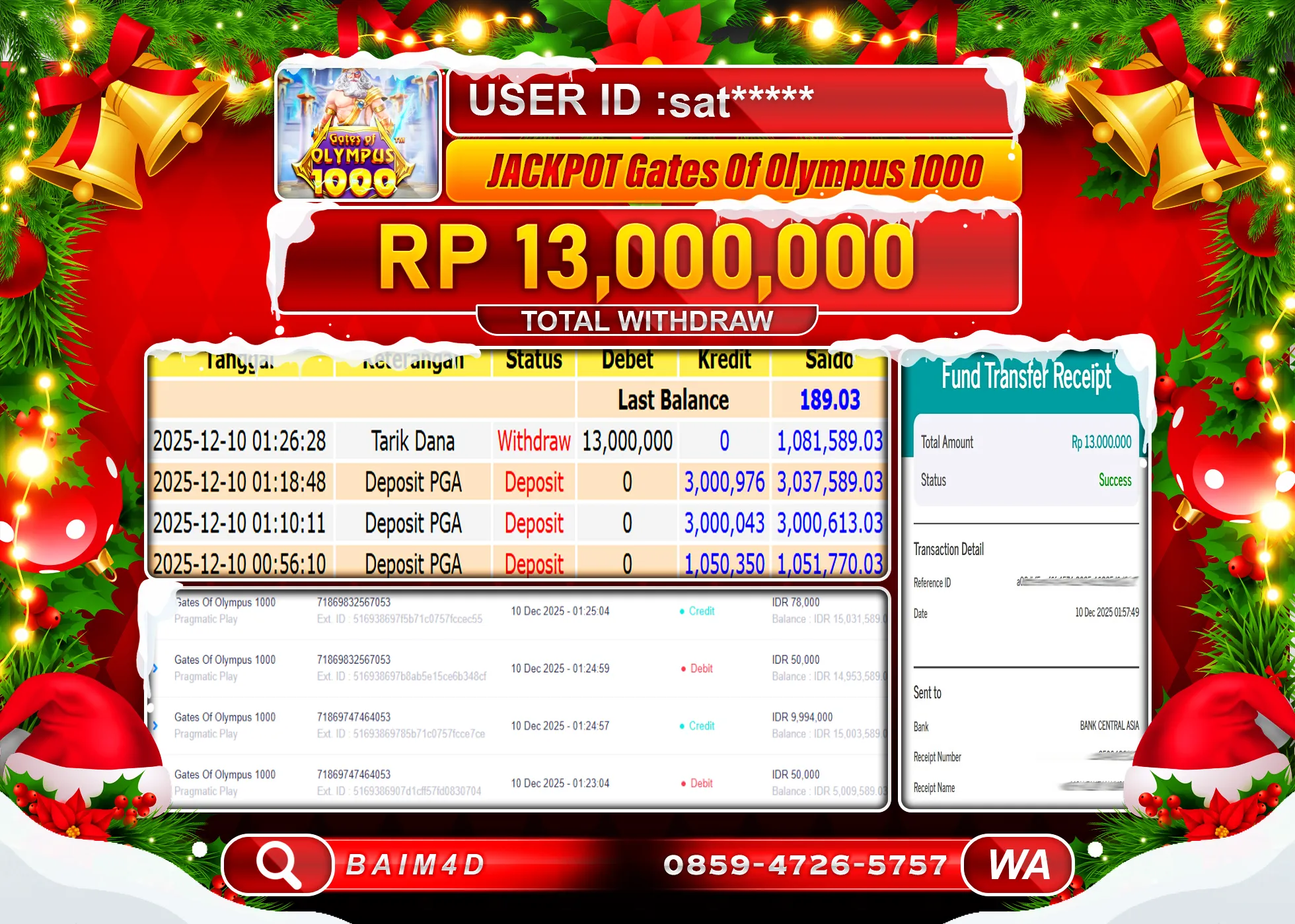 BAIM4D JACKPOT SLOT GATES OF OLYMPUS 1000 Rp.13,000,000 - LUNAS