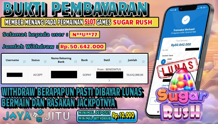 🏆 BUKTI KEMENANGAN SLOT SUGAR RUSH MEMBER  JAYAJITU🏆