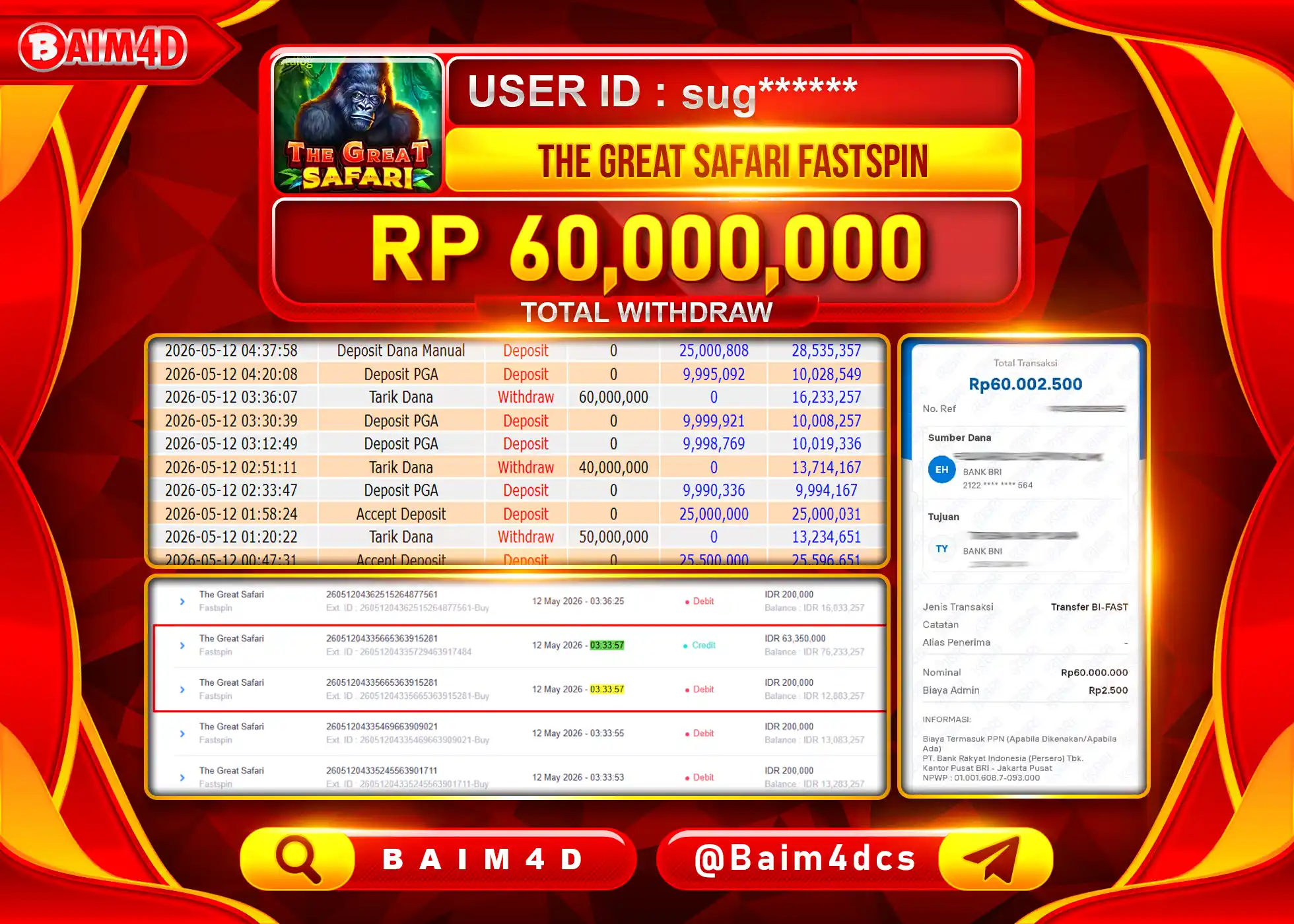 BAIM4D JACKPOT THE GREAT SAFARI FASTSPIN Rp.60.000.000 - LUNAS